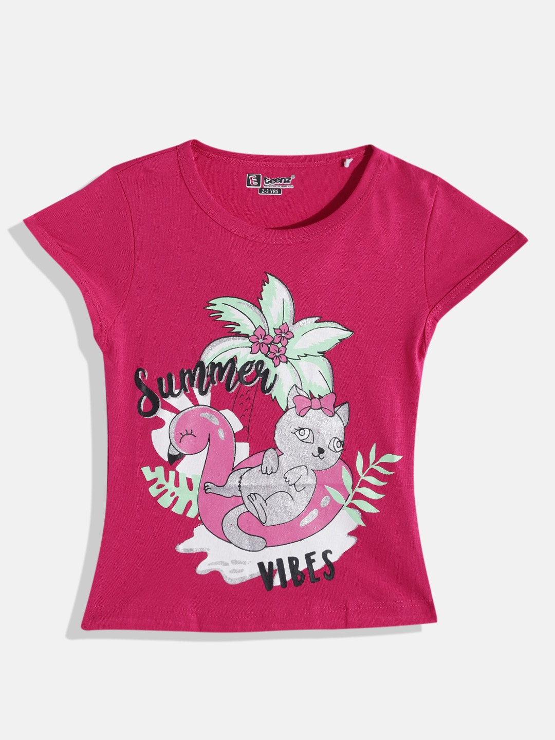 

Eteenz Girls Typography & Graphic Printed Premium Cotton T-shirt, Fuchsia
