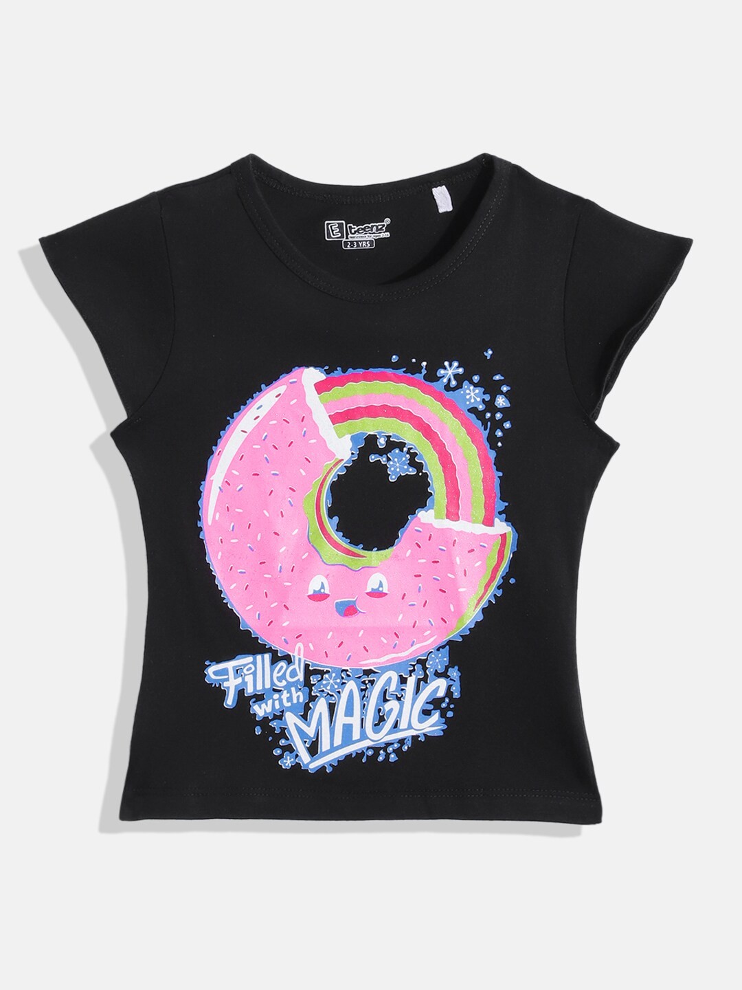 

Eteenz Girls Printed Pure Cotton T-shirt, Black