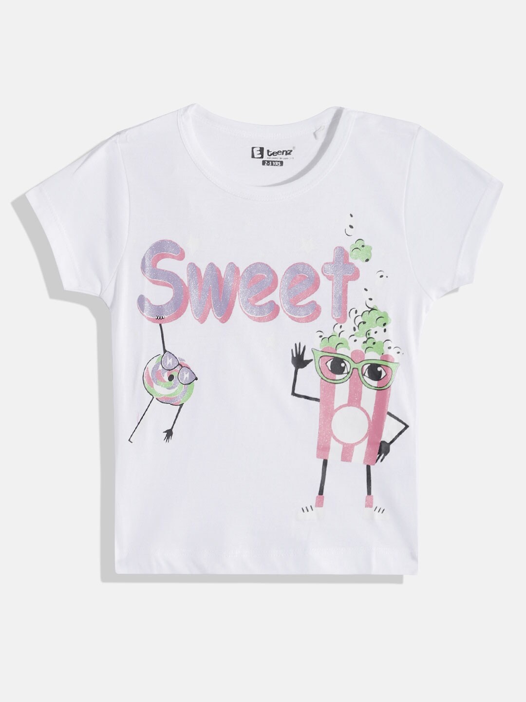 

Eteenz Girls Printed Pure Cotton T-shirt, White