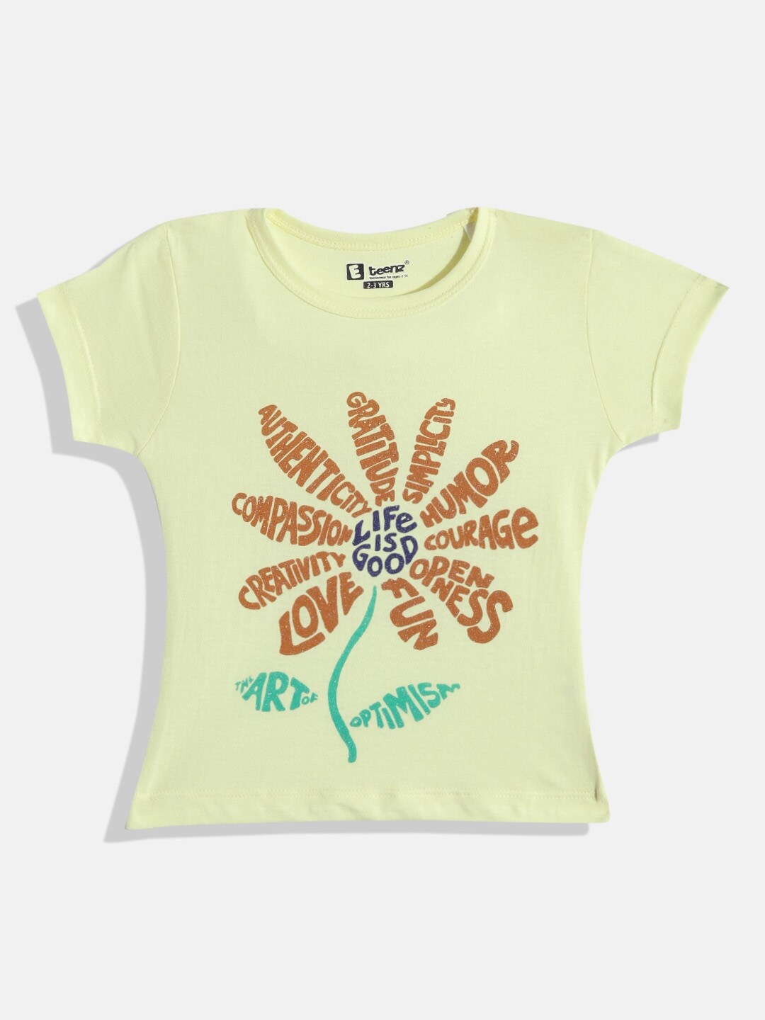 

Eteenz Girls Printed Pure Cotton T-shirt, Yellow