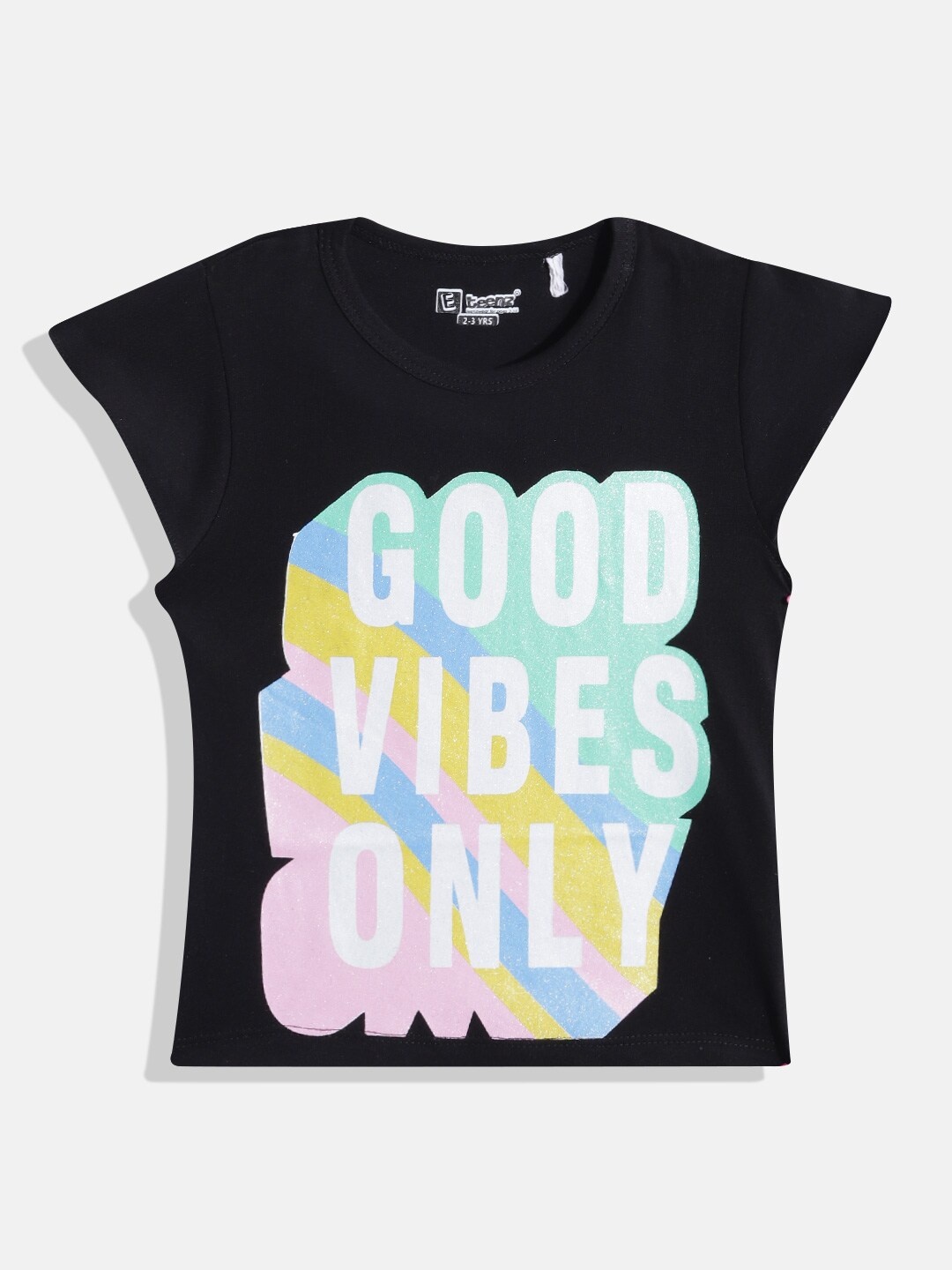 

Eteenz Girls Printed Pure Cotton T-shirt, Black