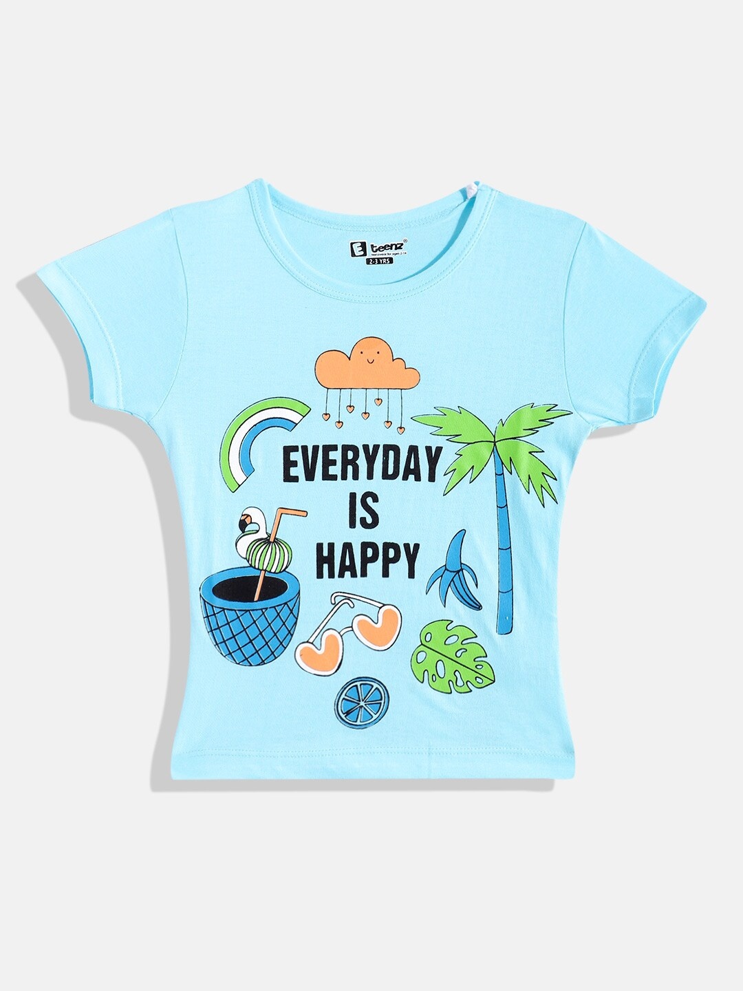 

Eteenz Girls Typography Printed Cotton T-shirt, Blue