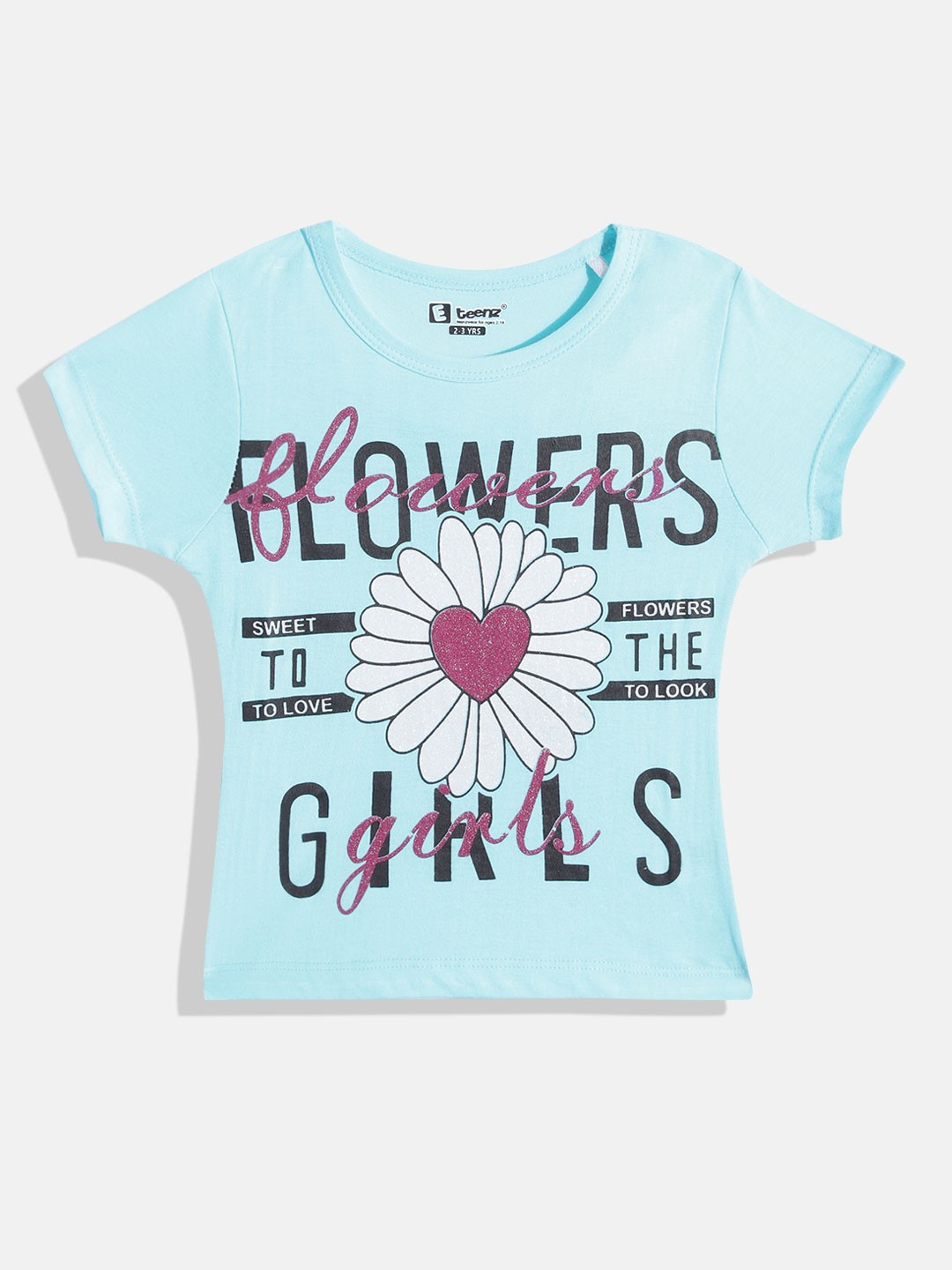 

Eteenz Girls Premium Cotton Graphic Printed T-shirt, Turquoise blue