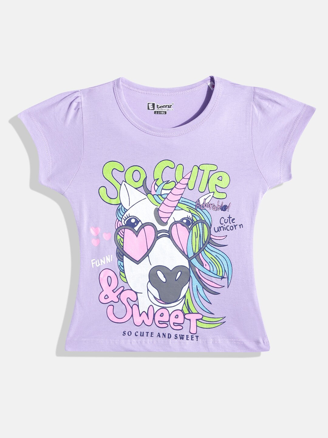 

Eteenz Girls Puff Sleeves Typography Printed Cotton T-shirt, Purple