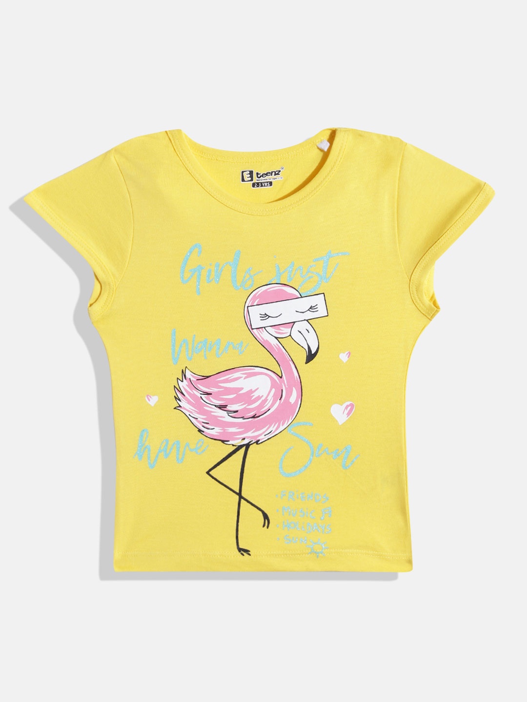 

Eteenz Girls Premium Cotton Graphic Printed T-shirt, Yellow