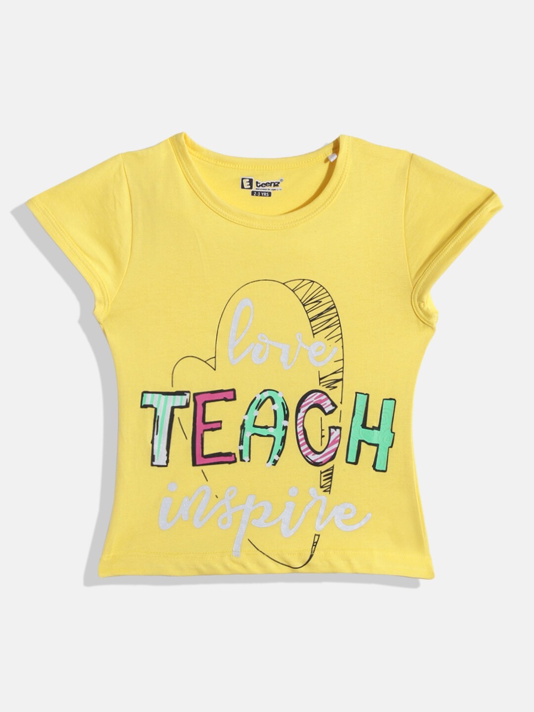 

Eteenz Girls Typography Printed Puff Sleeves Cotton T-shirt, Yellow