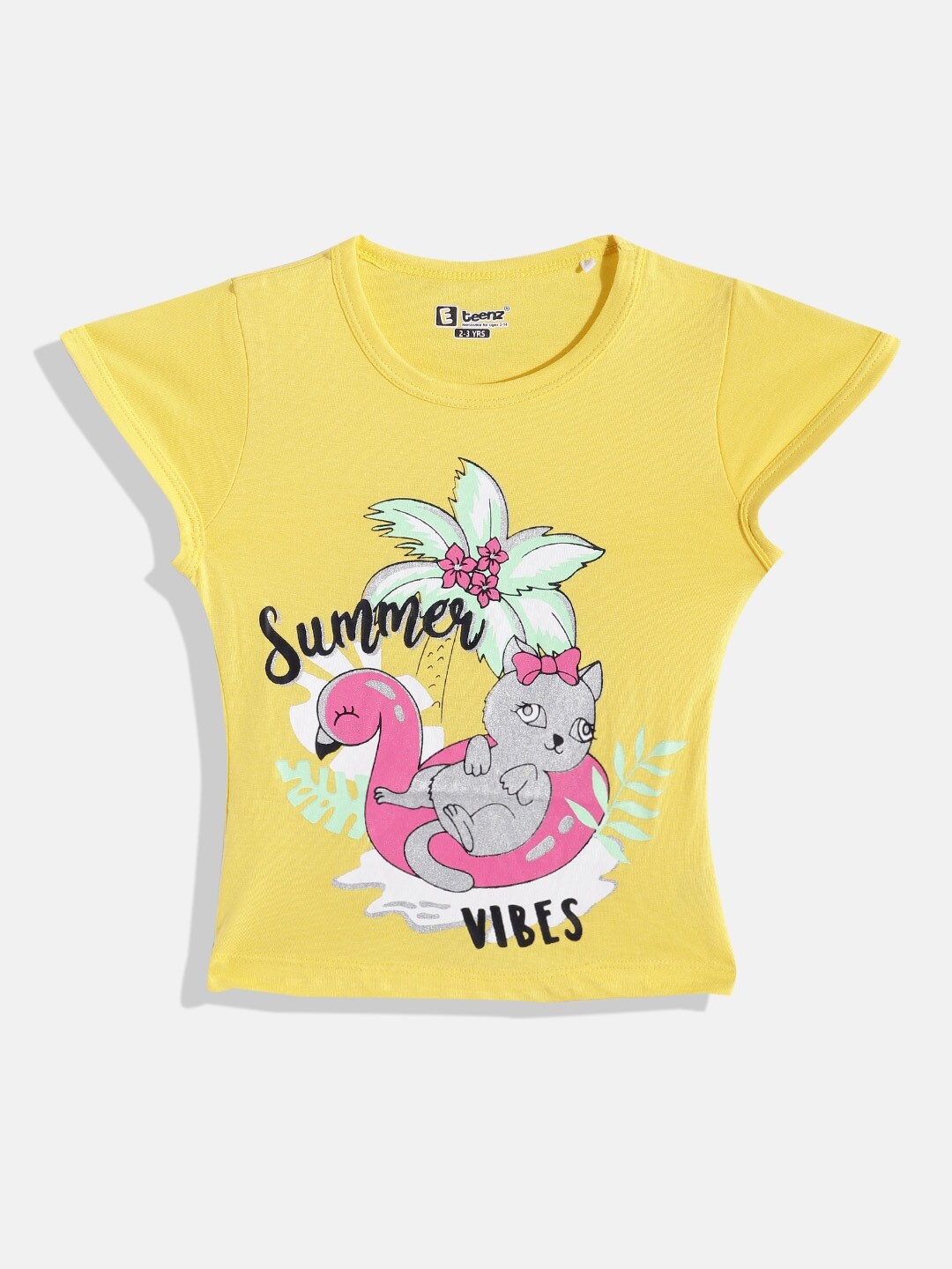 

Eteenz Girls Printed Pure Cotton T-shirt, Yellow
