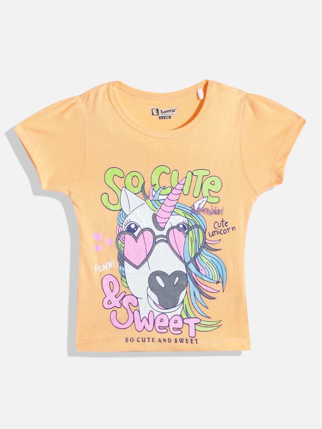 

Eteenz Girls Premium Cotton Graphic Printed T-shirt, Orange