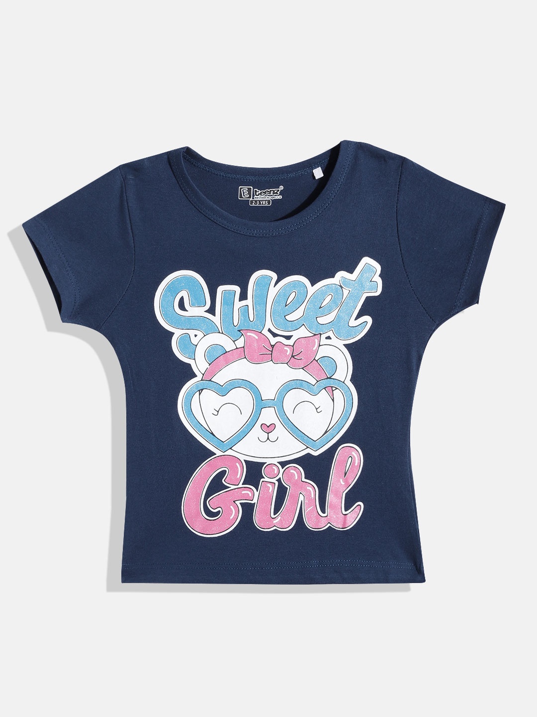 

Eteenz Girls Premium Cotton Graphic Printed T-shirt, Navy blue