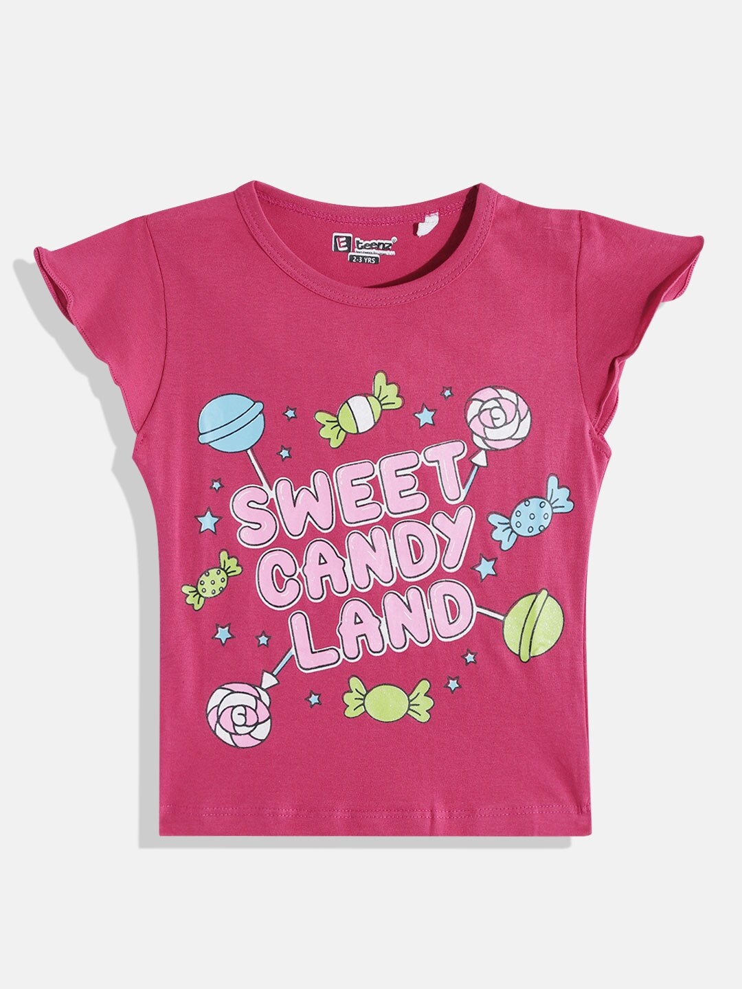 

Eteenz Girls Printed Pure Cotton T-shirt, Red