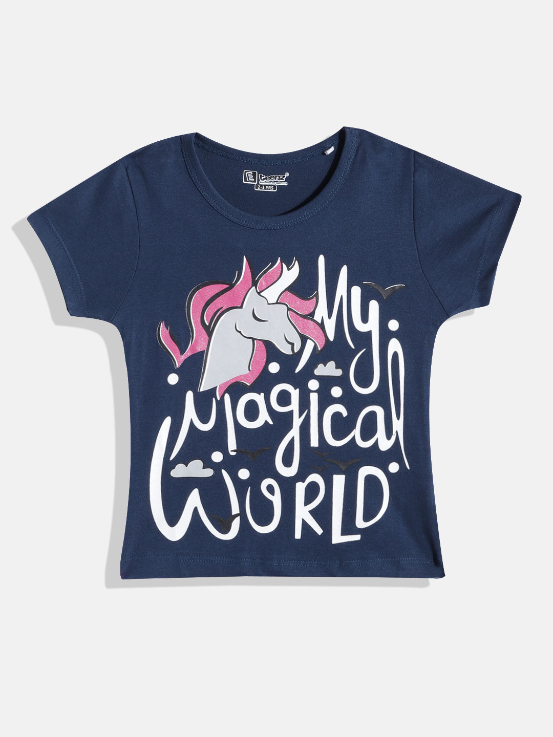 

Eteenz Girls Premium Cotton Typography Printed T-shirt, Navy blue