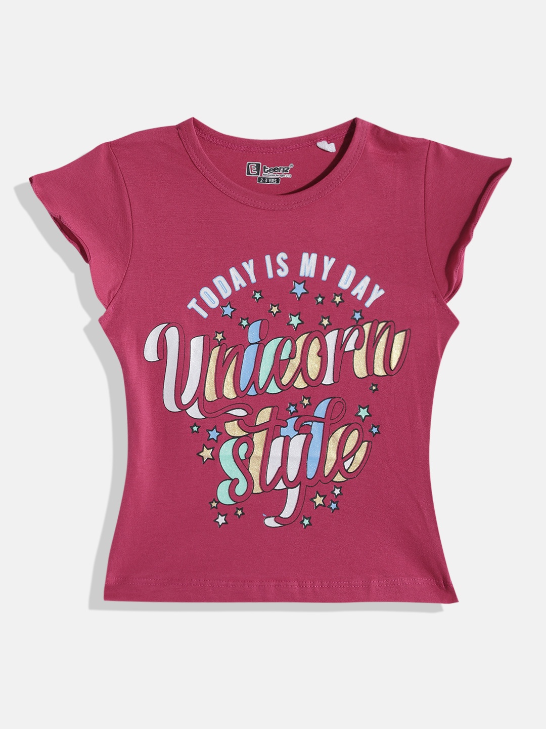 

Eteenz Girls Premium Cotton Typography Printed T-shirt, Fuchsia