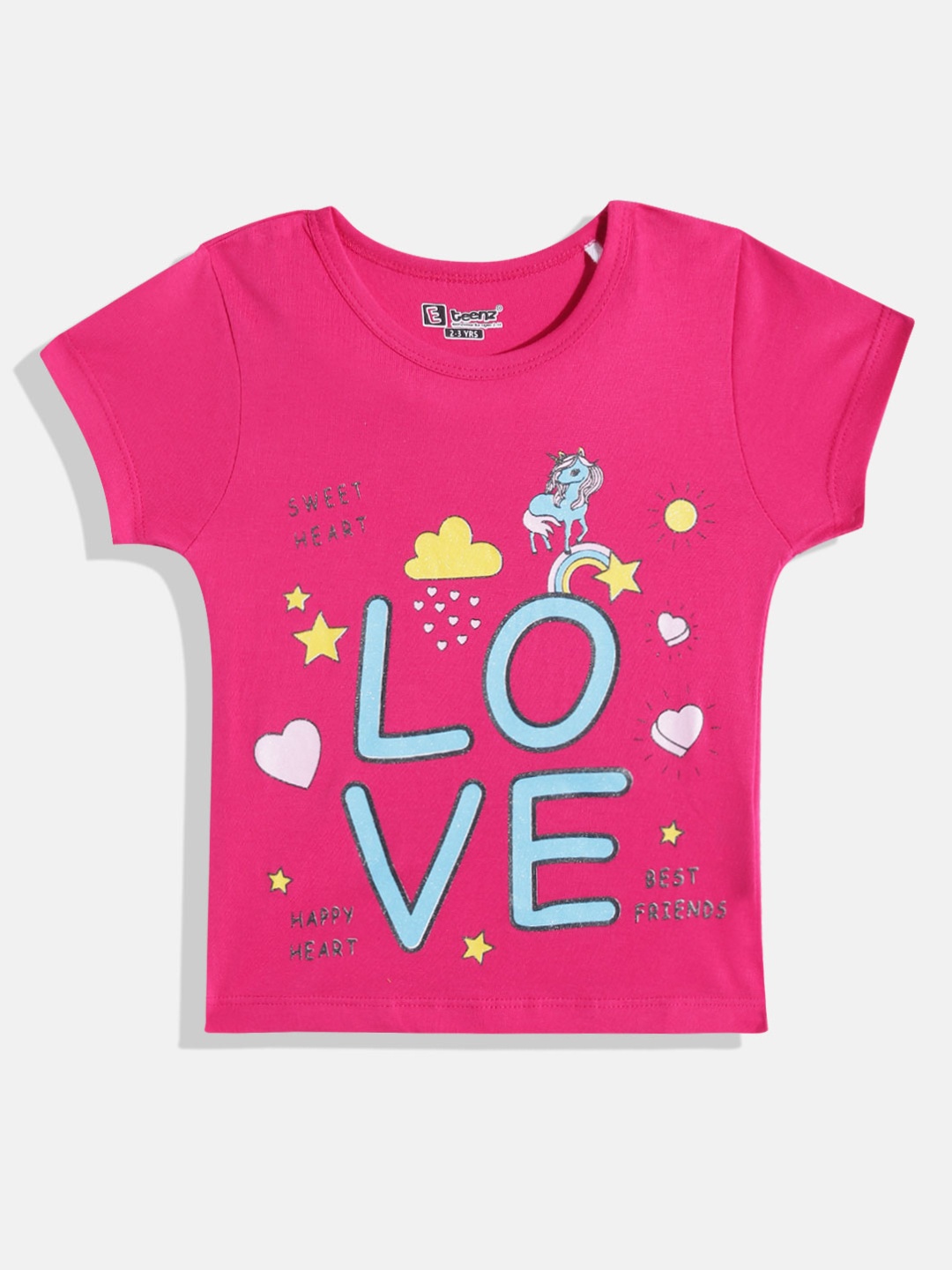 

Eteenz Girls Premium Cotton Typography Printed T-shirt, Fuchsia