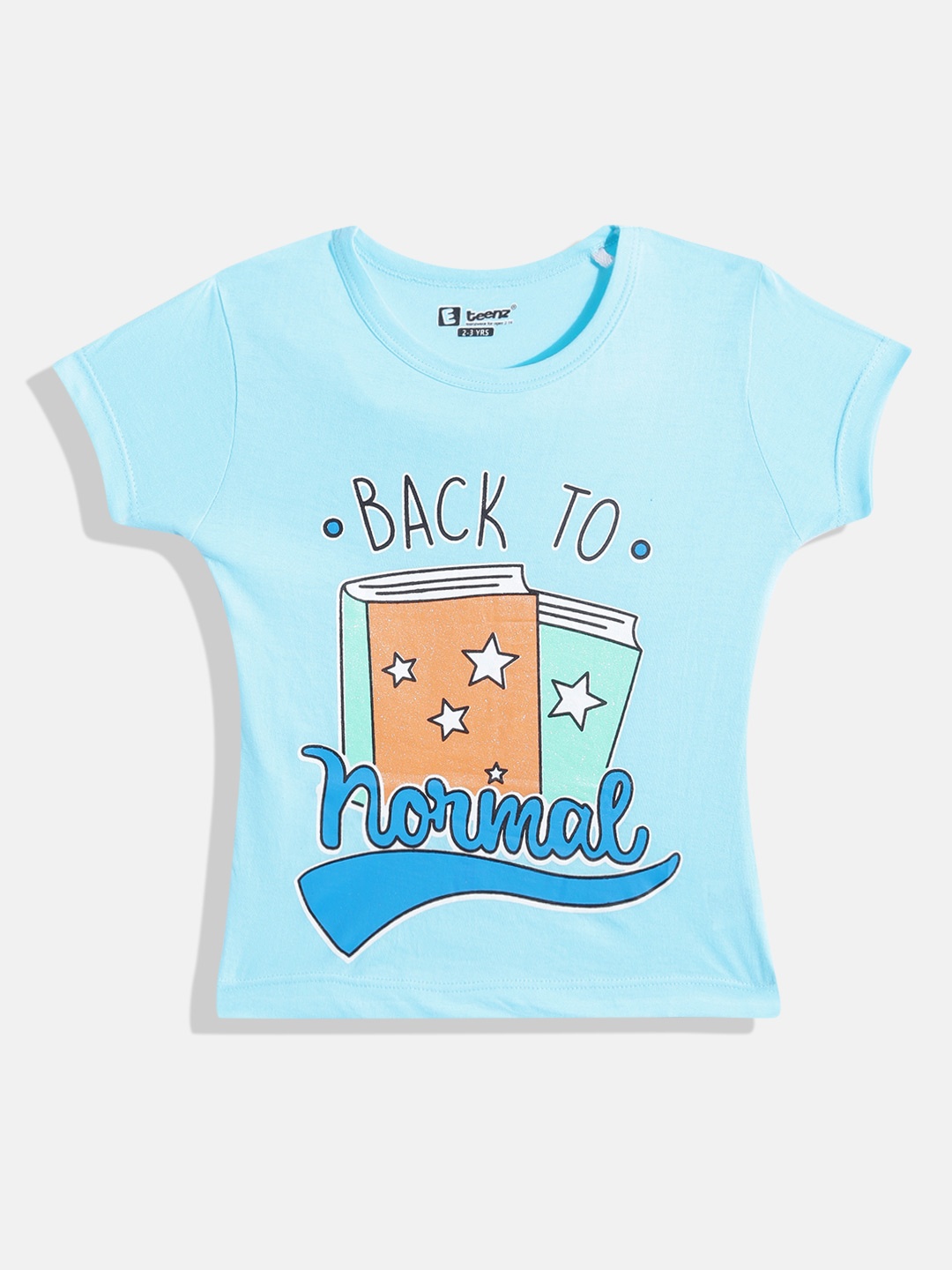 

Eteenz Girls Graphic & Typography Printed Premium Cotton T-shirt, Turquoise blue