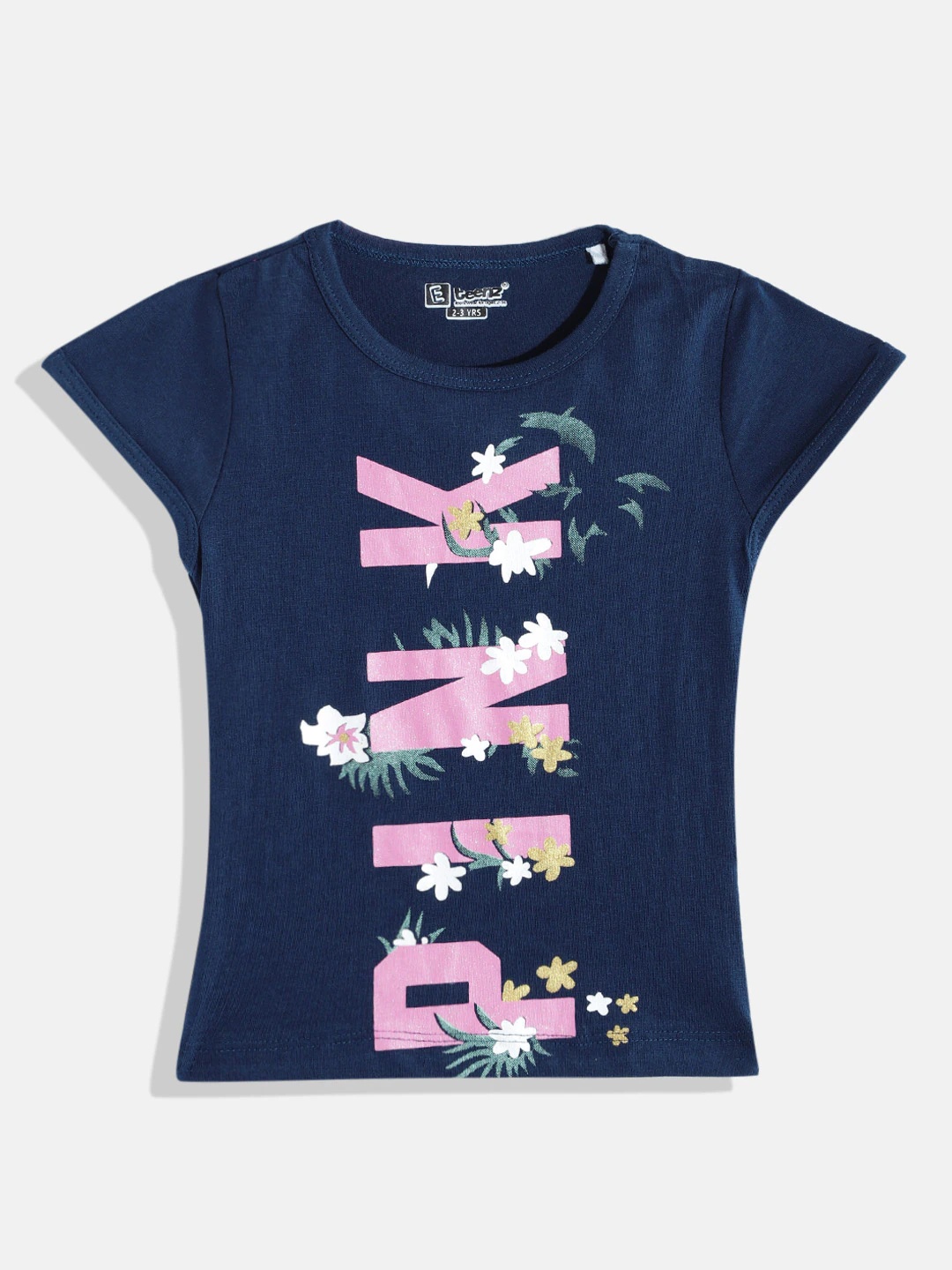 

Eteenz Girls Typography Printed Cotton T-shirt, Navy blue