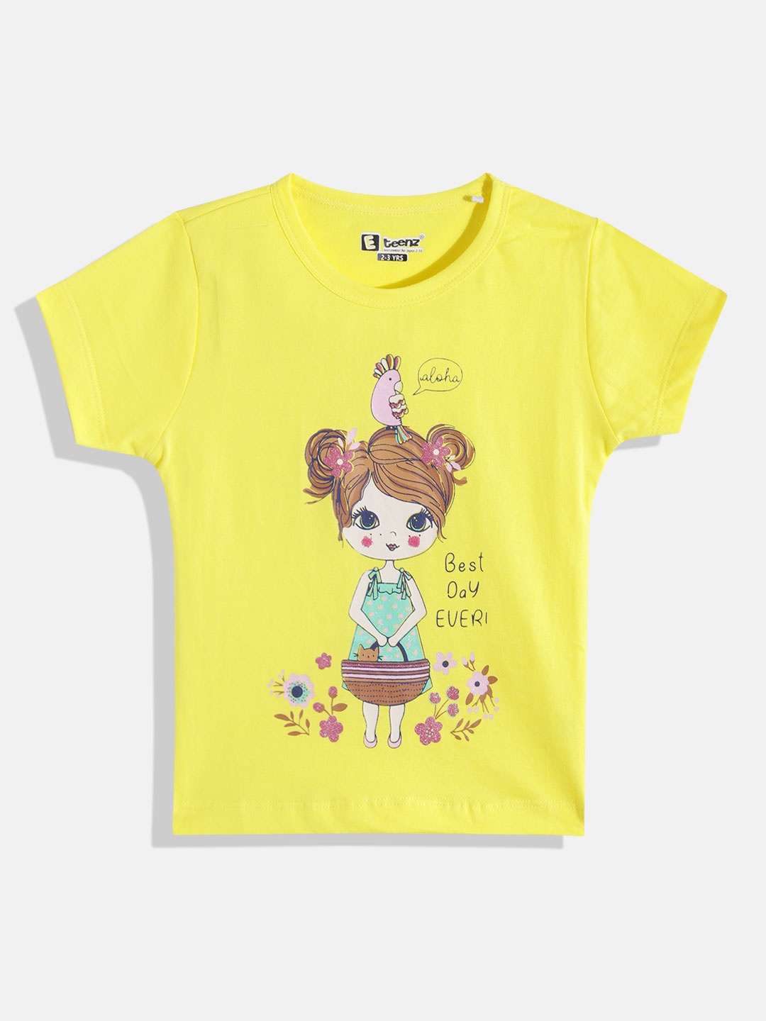 

Eteenz Girls Premium Cotton Graphic Printed T-shirt, Yellow