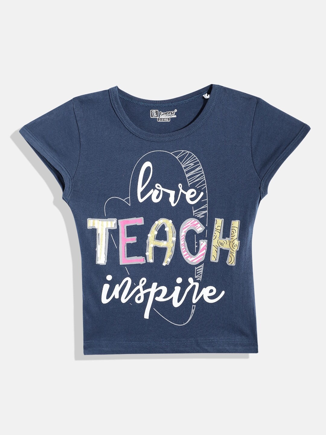 

Eteenz Girls Printed Pure Cotton T-shirt, Navy blue