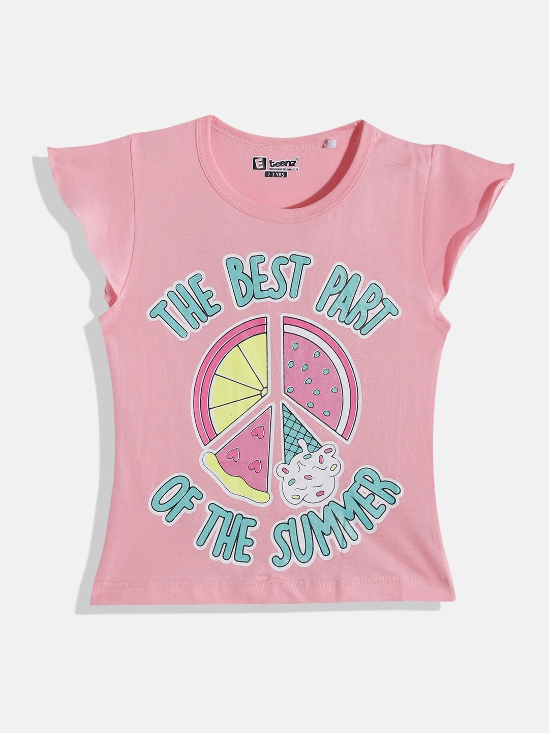 

Eteenz Girls Typography Printed & Glitter Embellished Pure Cotton T-shirt, Pink