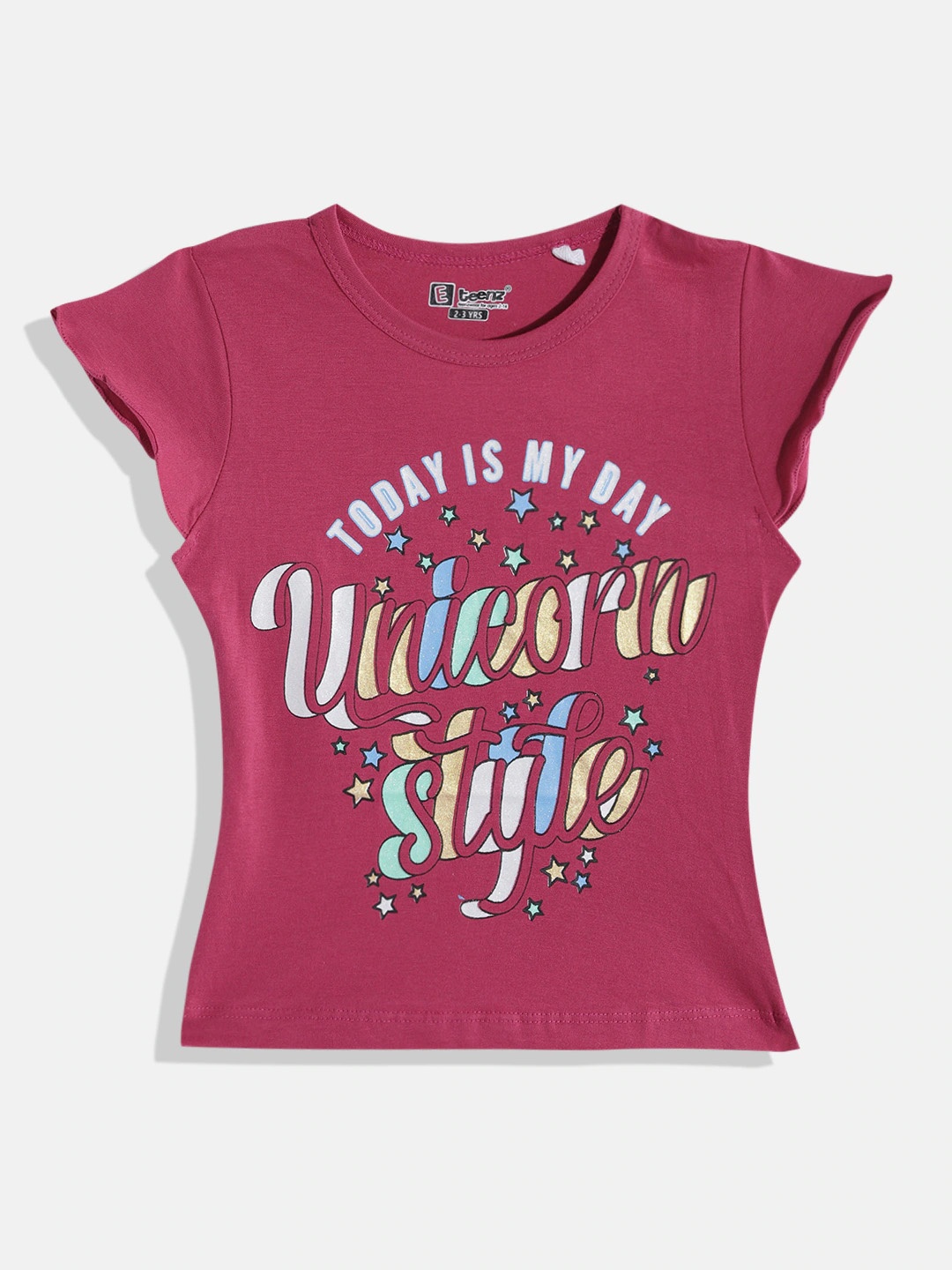 

Eteenz Girls Printed Pure Cotton T-shirt, Red