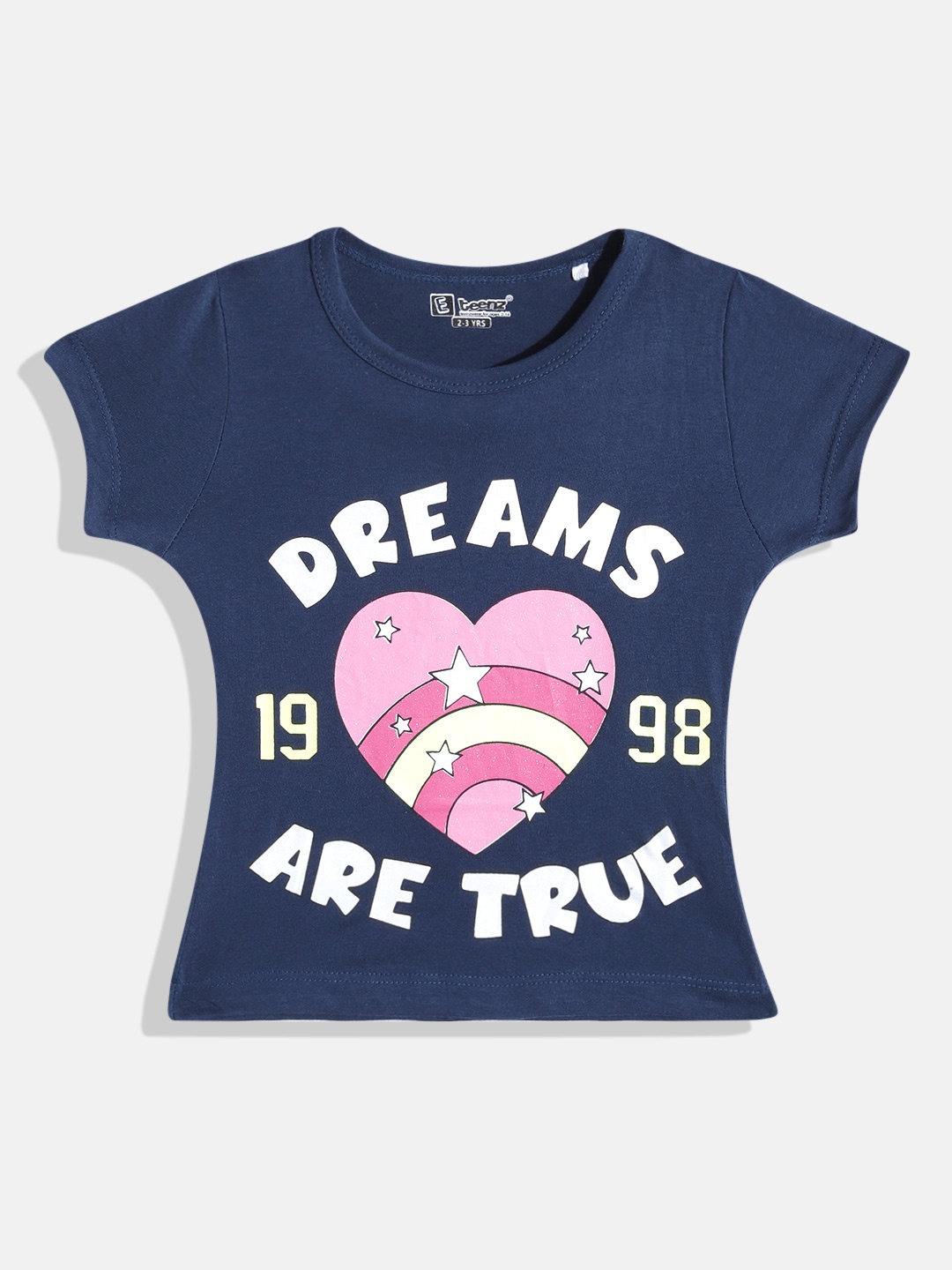 

Eteenz Girls Typography & Conversational Printed Premium Cotton T-shirt, Navy blue