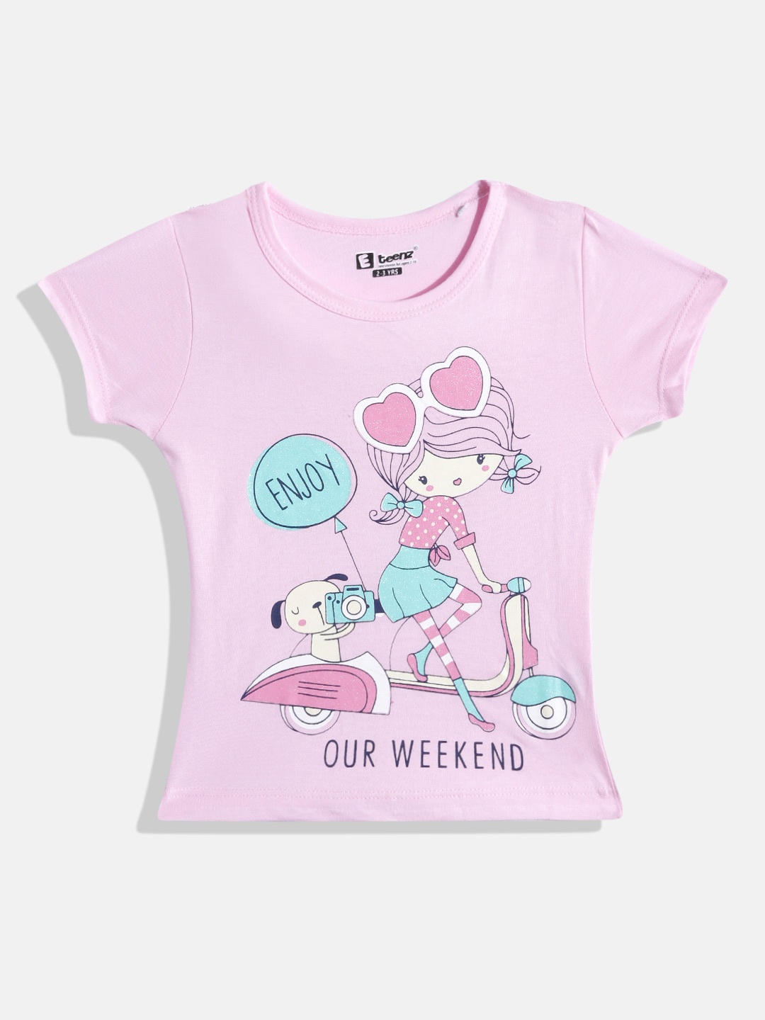 

Eteenz Girls Graphic & Typography Printed Premium Cotton T-shirt, Pink