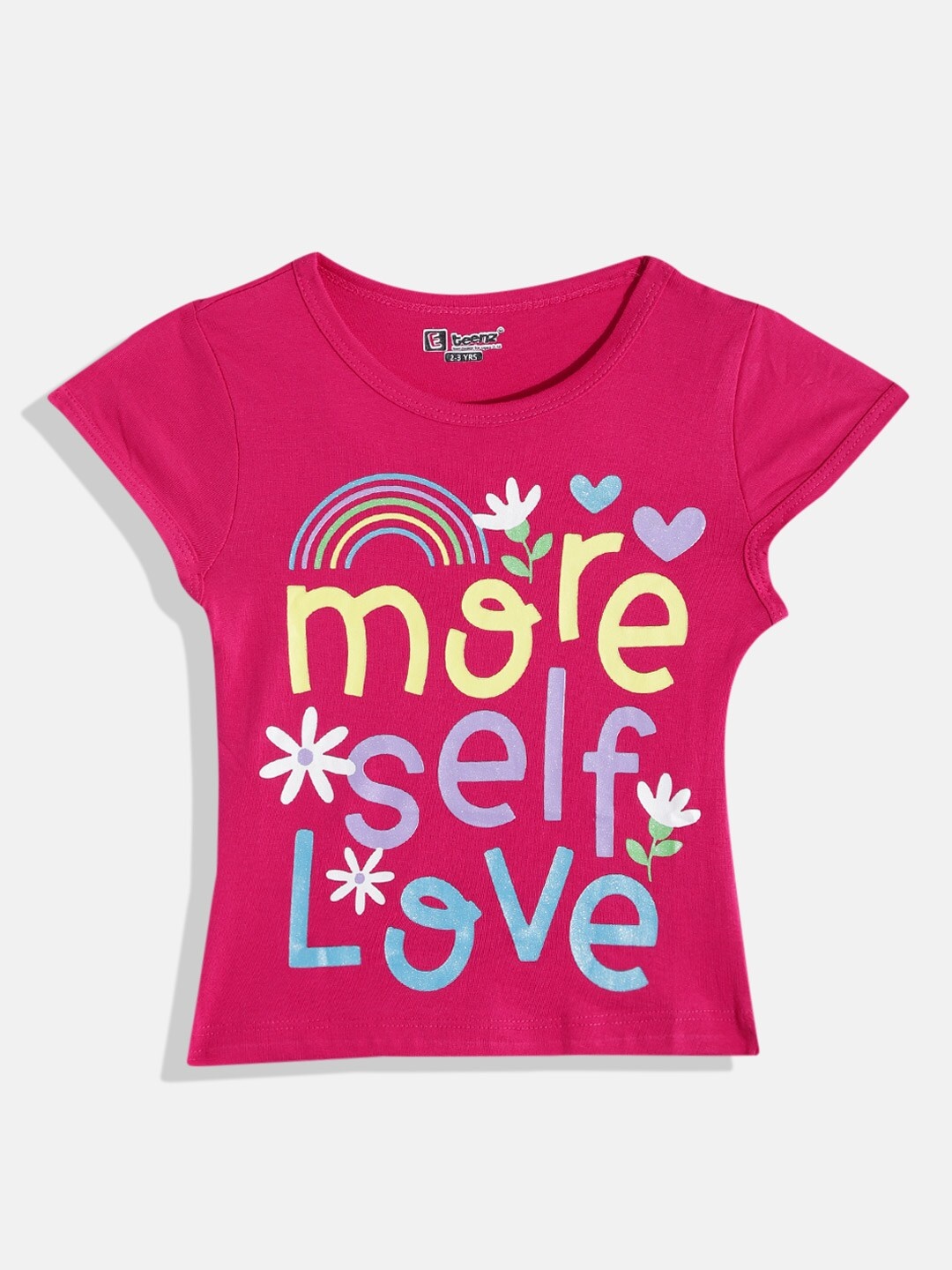 

Eteenz Girls Printed Pure Cotton T-shirt, Fuchsia