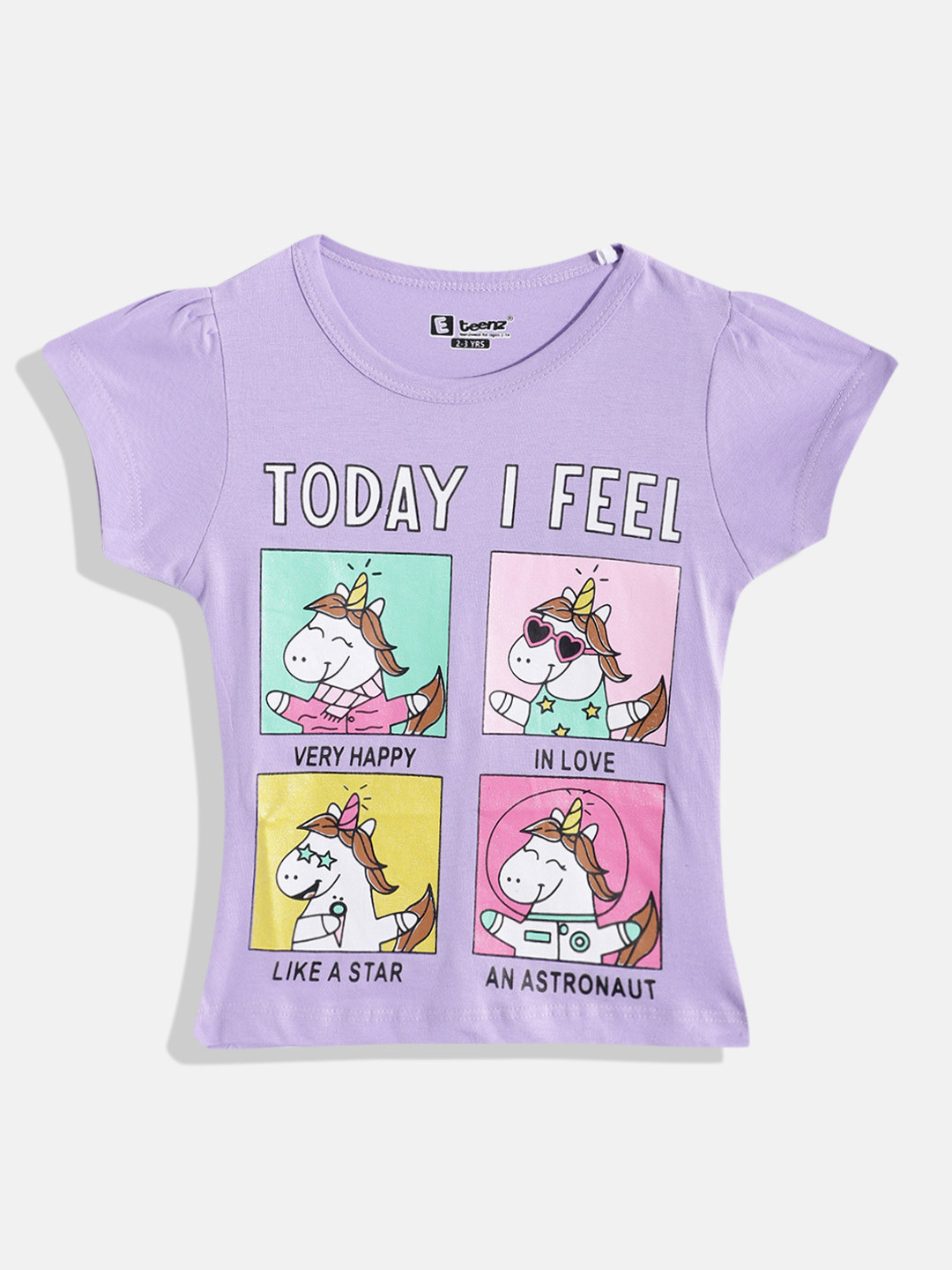 

Eteenz Girls Typography & Graphic Printed Premium Cotton T-shirt, Lavender