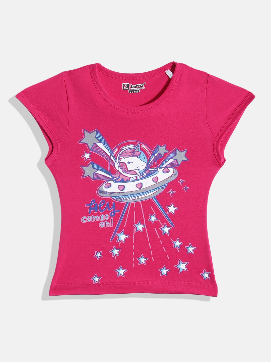 

Eteenz Girls Graphic & Typography Printed Premium Cotton T-shirt, Fuchsia