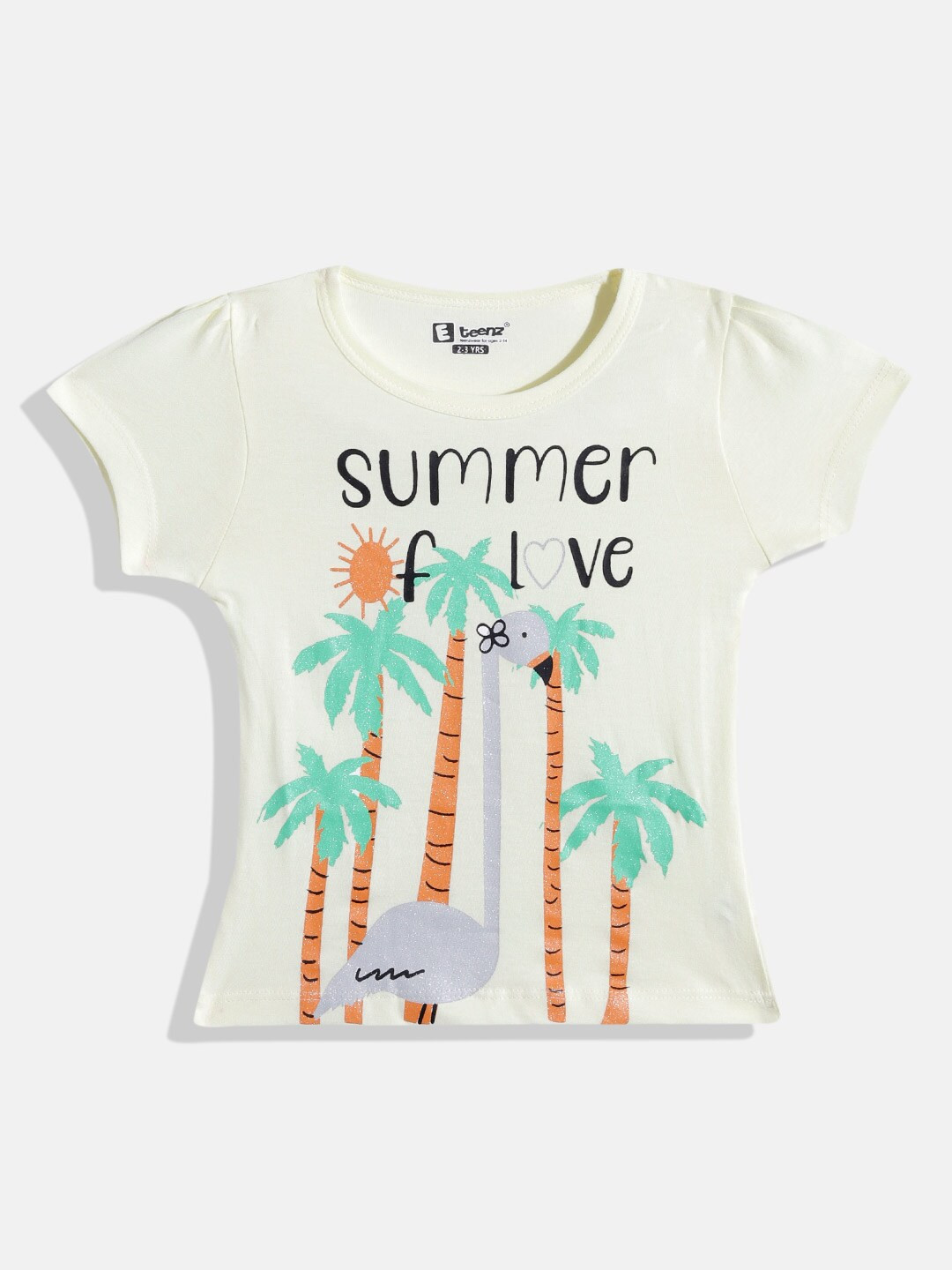

Eteenz Girls Printed Pure Cotton T-shirt, Off white