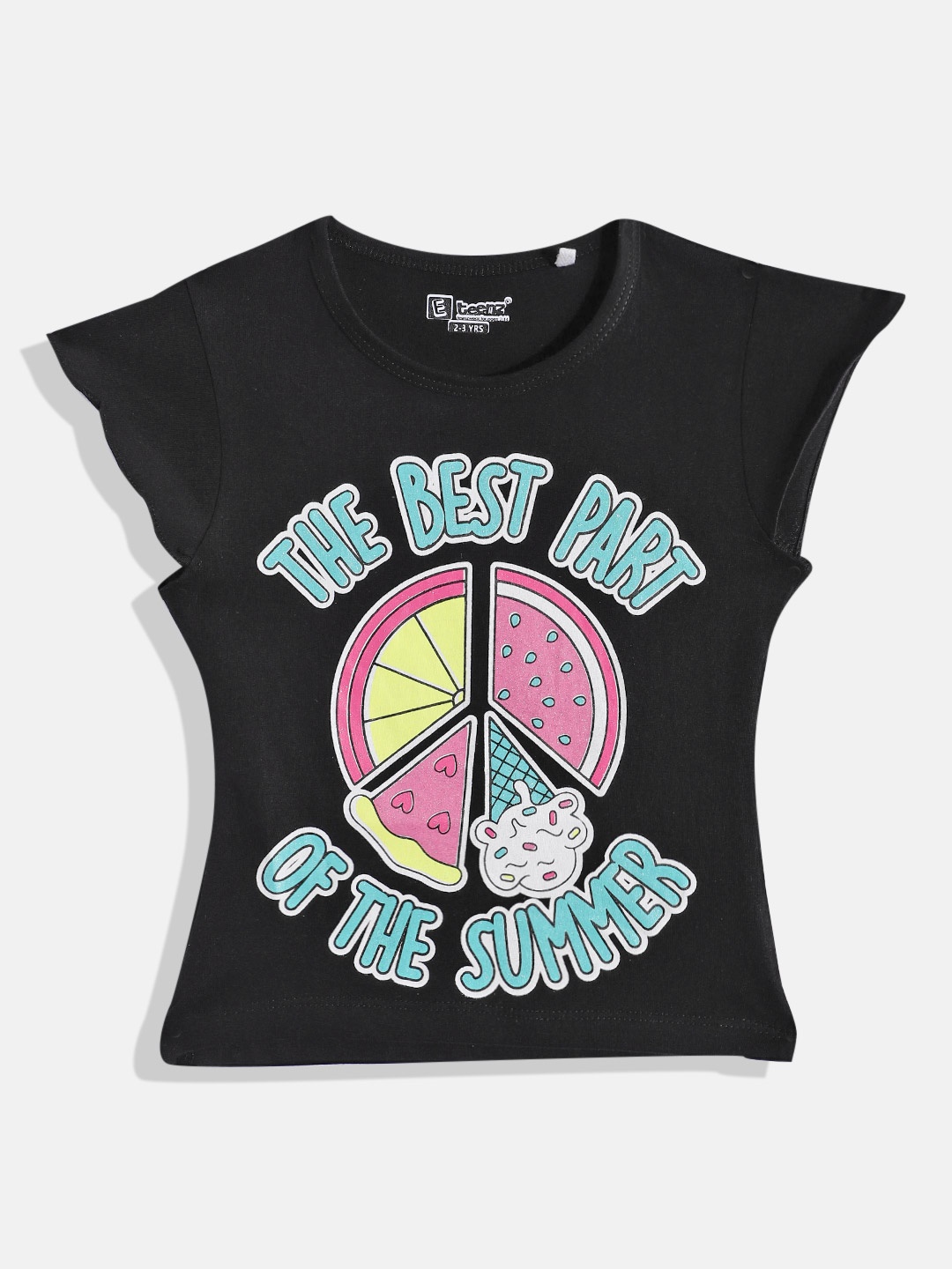 

Eteenz Girls Typography & Graphic Printed Premium Cotton T-shirt, Black