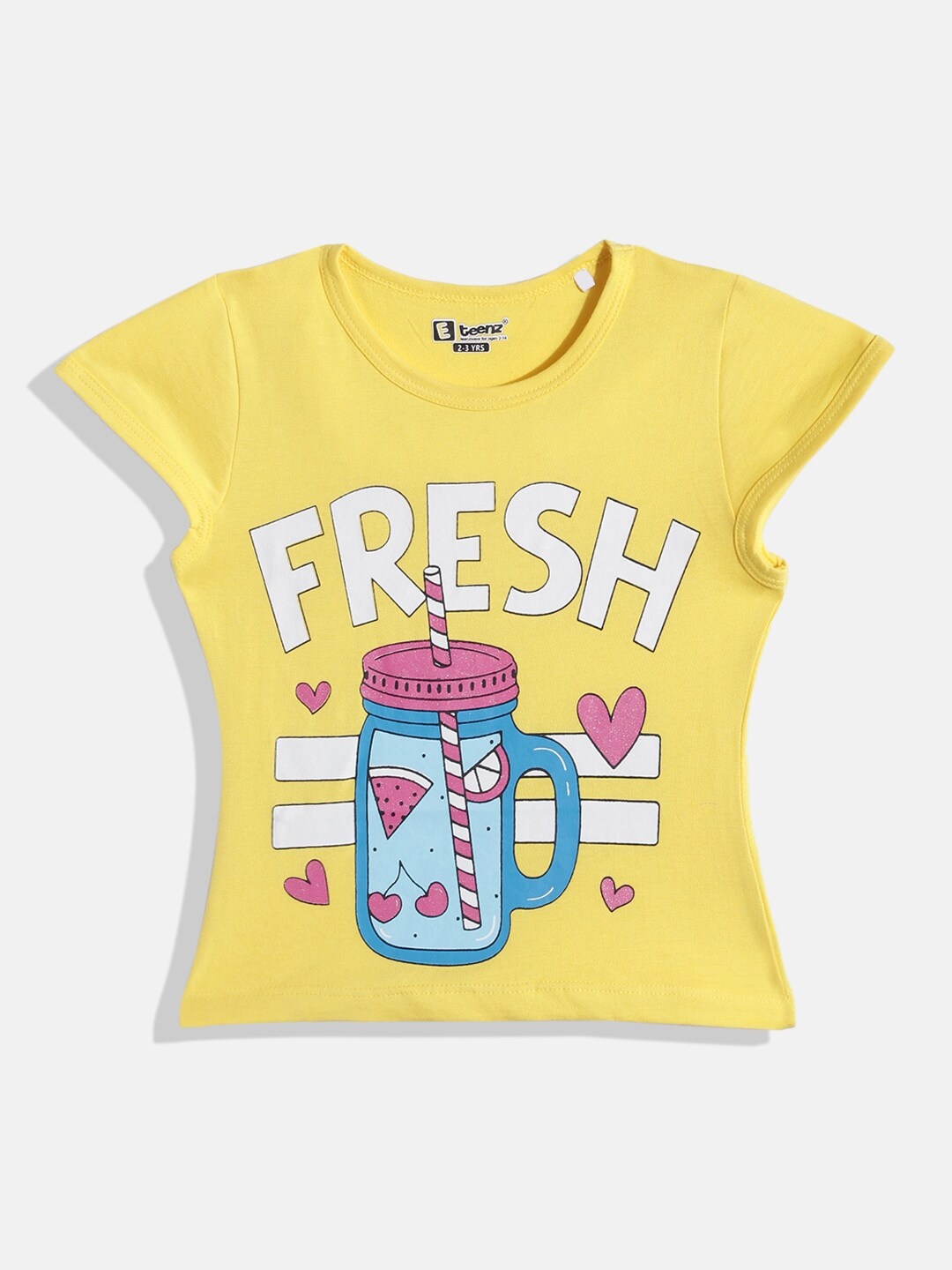 

Eteenz Girls Printed Pure Cotton T-shirt, Yellow