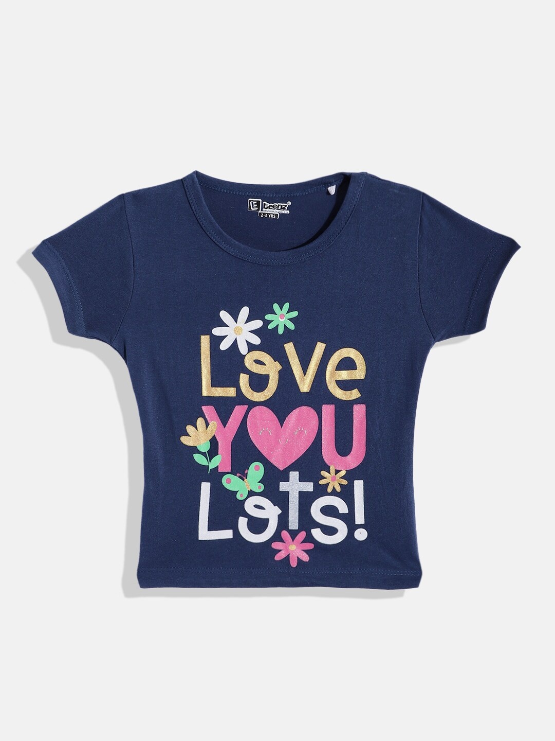 

Eteenz Girls Printed Pure Cotton T-shirt, Navy blue