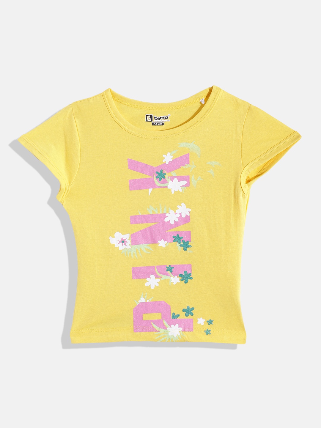 

Eteenz Girls Printed Premium Cotton T-shirt, Yellow