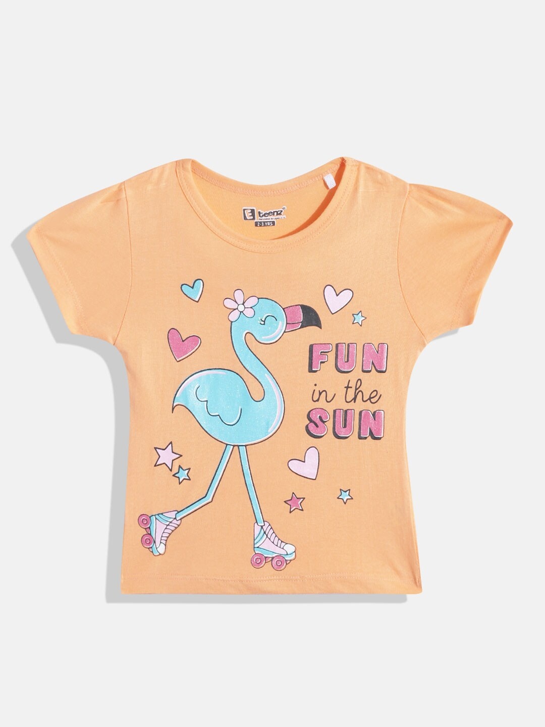 

Eteenz Girls Pure Cotton Printed T-shirt, Orange