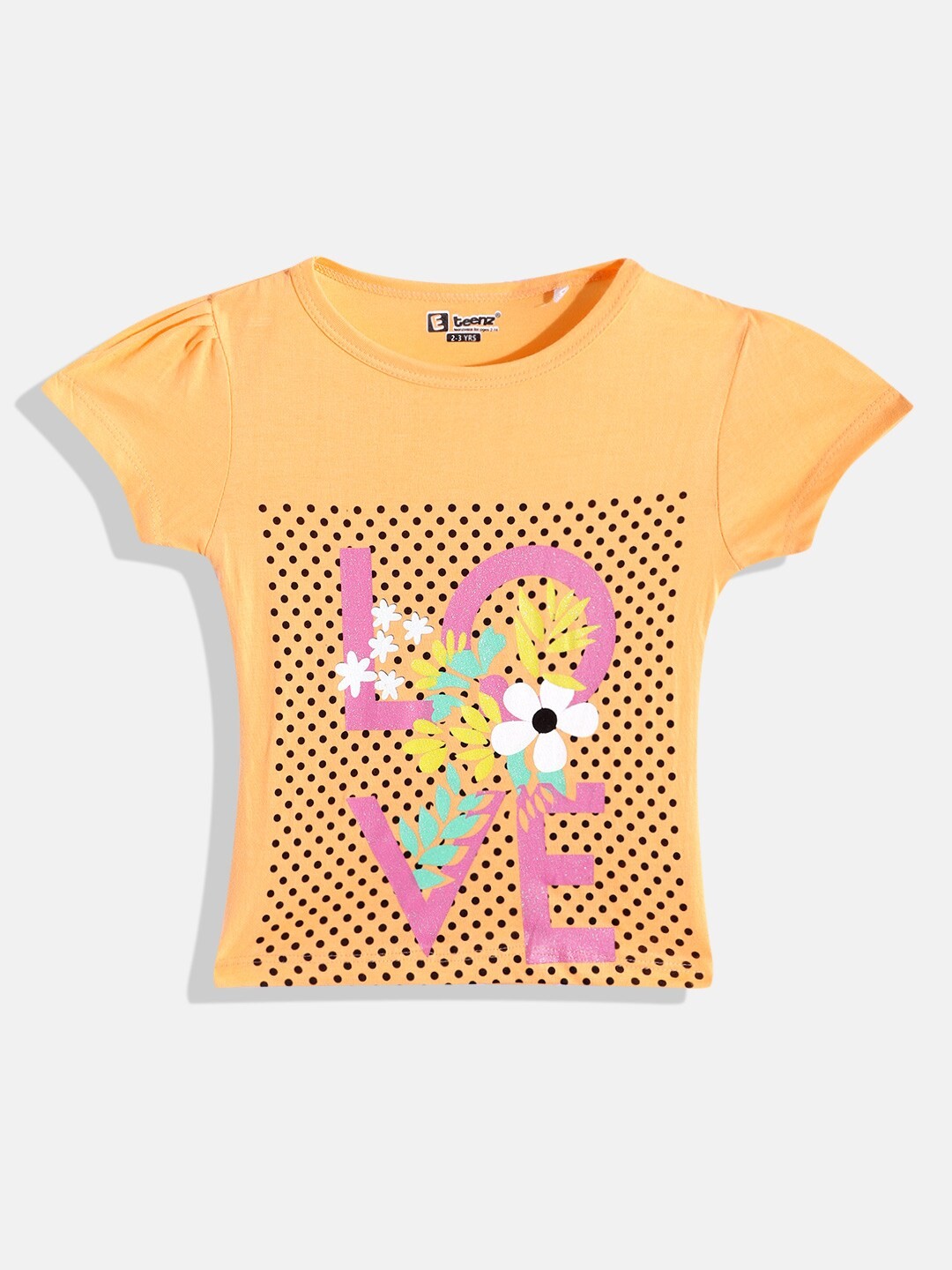 

Eteenz Girls Typography Printed Puff Sleeves Cotton T-shirt, Orange