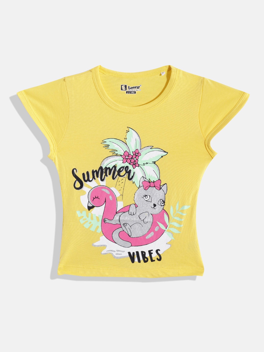 

Eteenz Girls Printed Premium Cotton T-shirt, Yellow