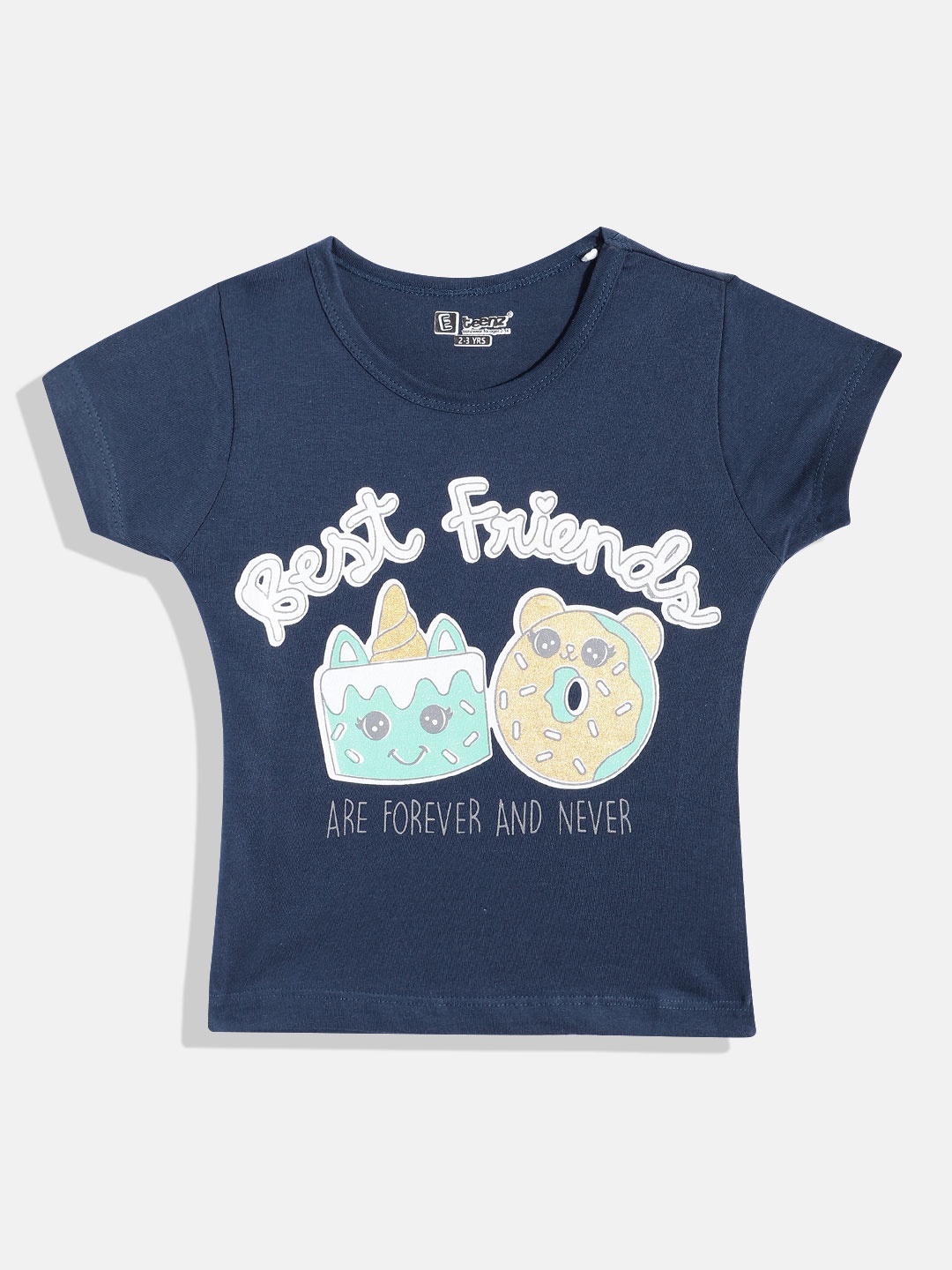 

Eteenz Girls Typography & Conversational Printed Premium Cotton T-shirt, Navy blue
