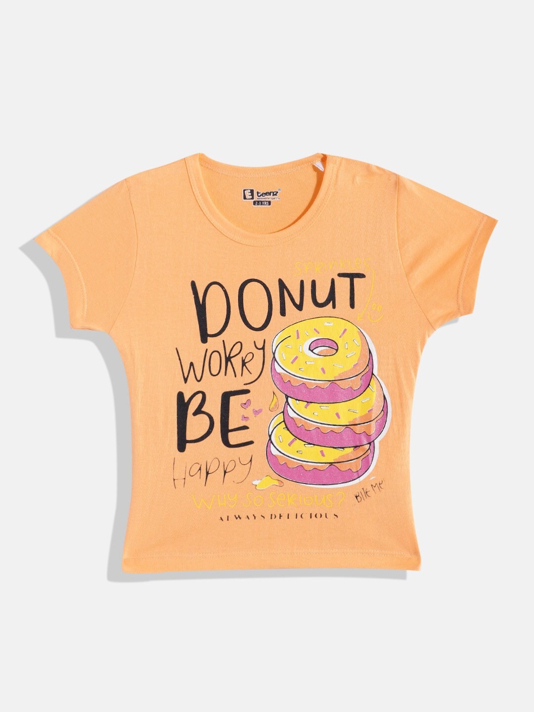 

Eteenz Girls Typography Printed Cotton T-shirt, Orange