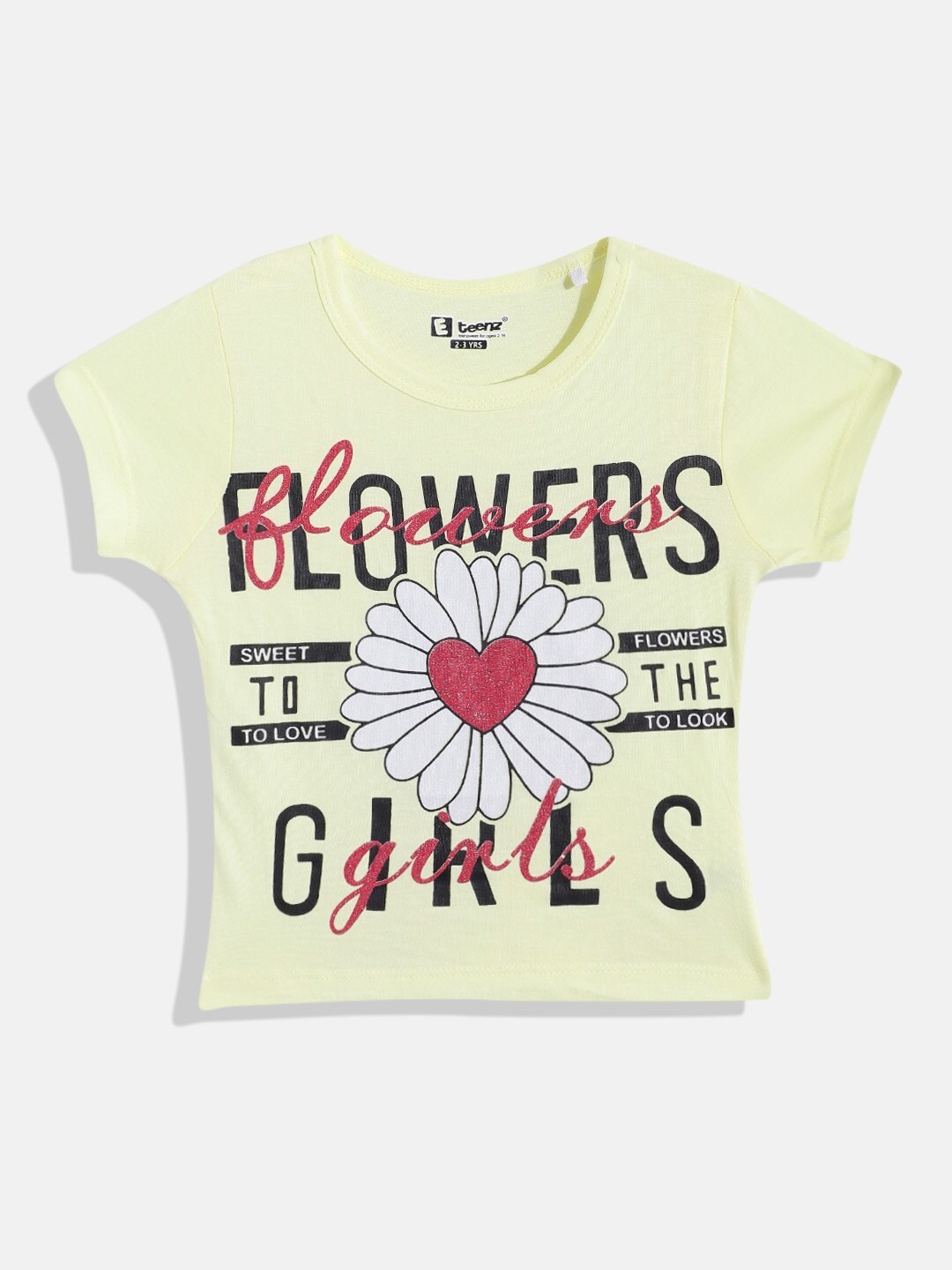 

Eteenz Girls Pure Cotton Printed T-shirt, Yellow