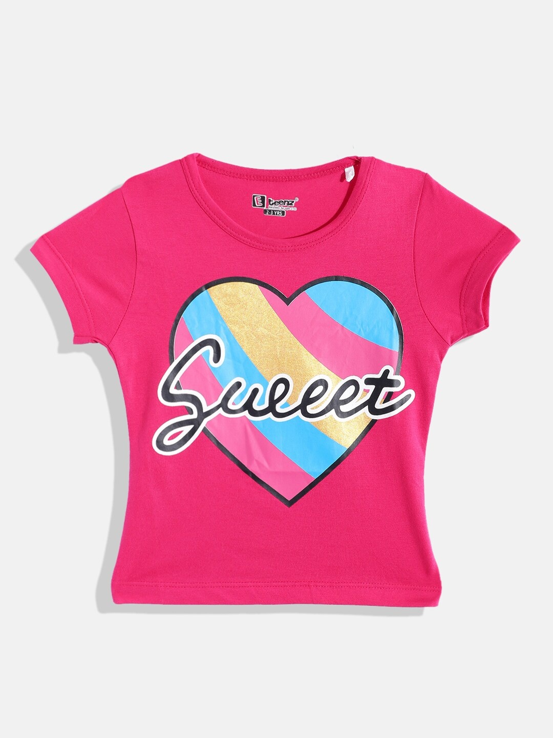 

Eteenz Girls Pure Cotton Printed T-shirt, Fuchsia