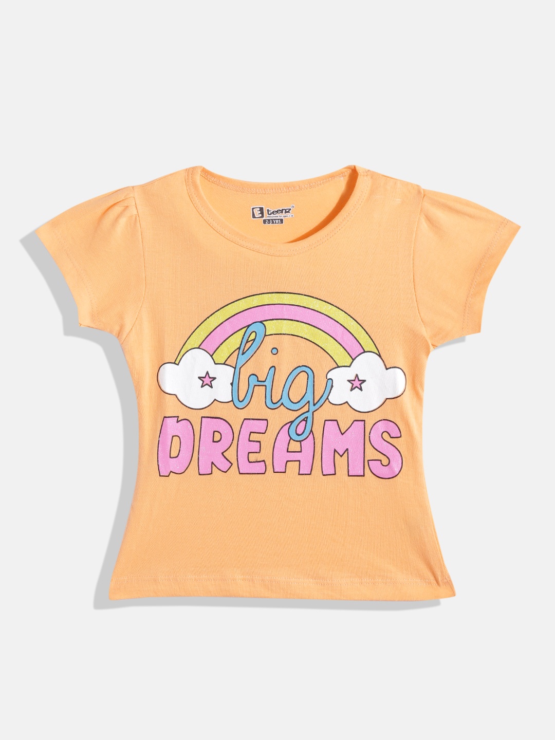 

Eteenz Girls Typography & Graphic Printed Premium Cotton T-shirt, Orange