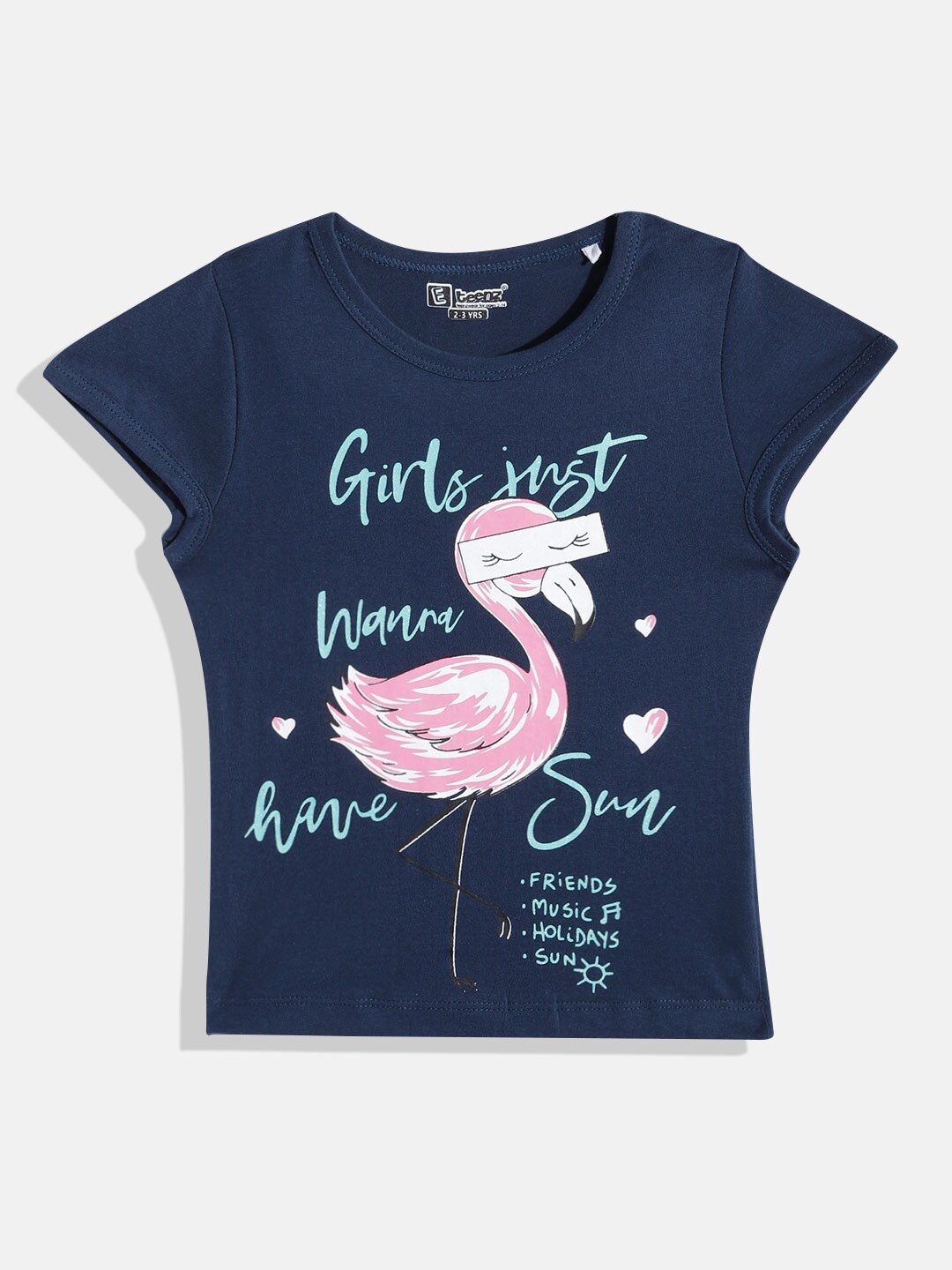 

Eteenz Girls Typography Printed Cotton T-shirt, Navy blue