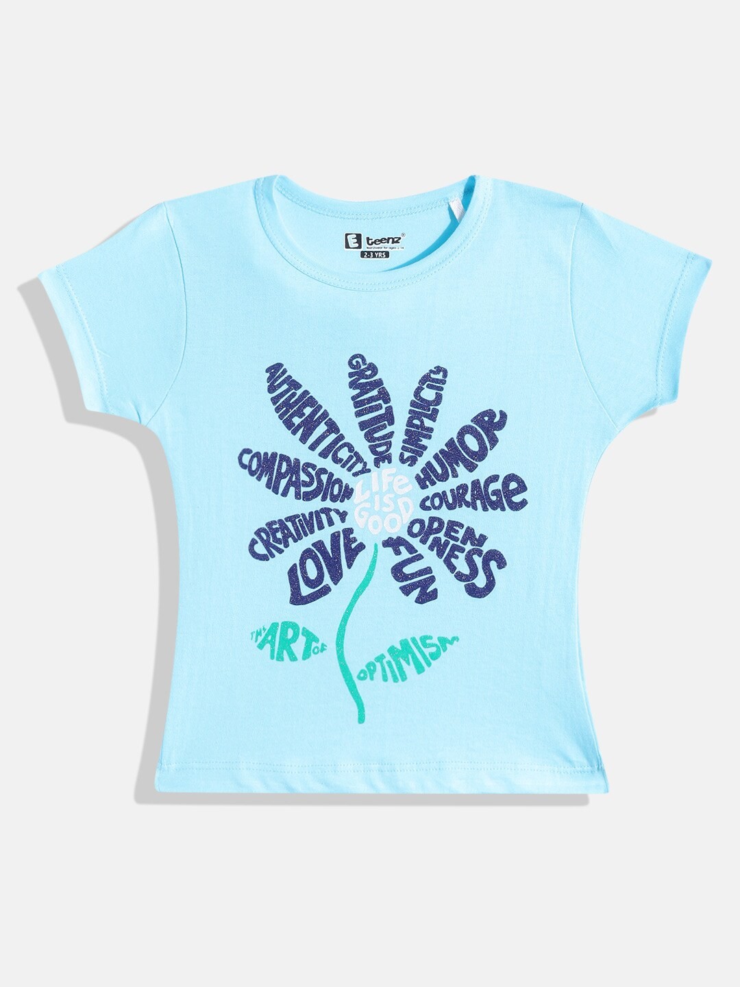 

Eteenz Girls Typography Printed Cotton T-shirt, Blue