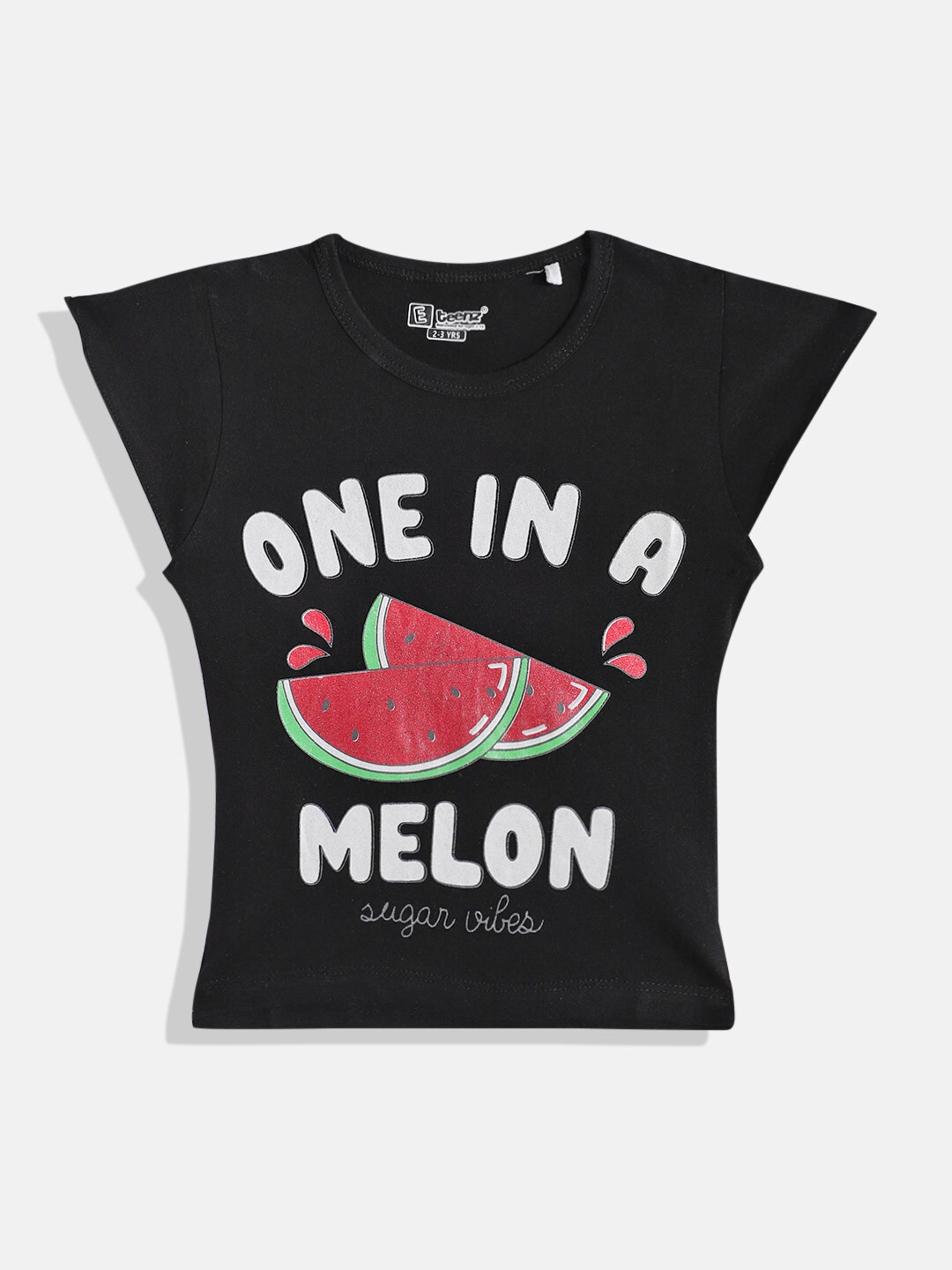 

Eteenz Girls Printed Pure Cotton T-shirt, Black