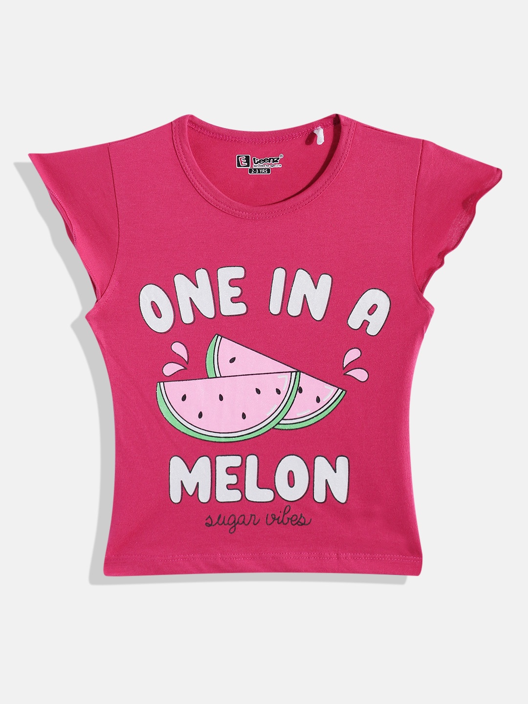 

Eteenz Girls Printed Premium Cotton T-shirt, Fuchsia