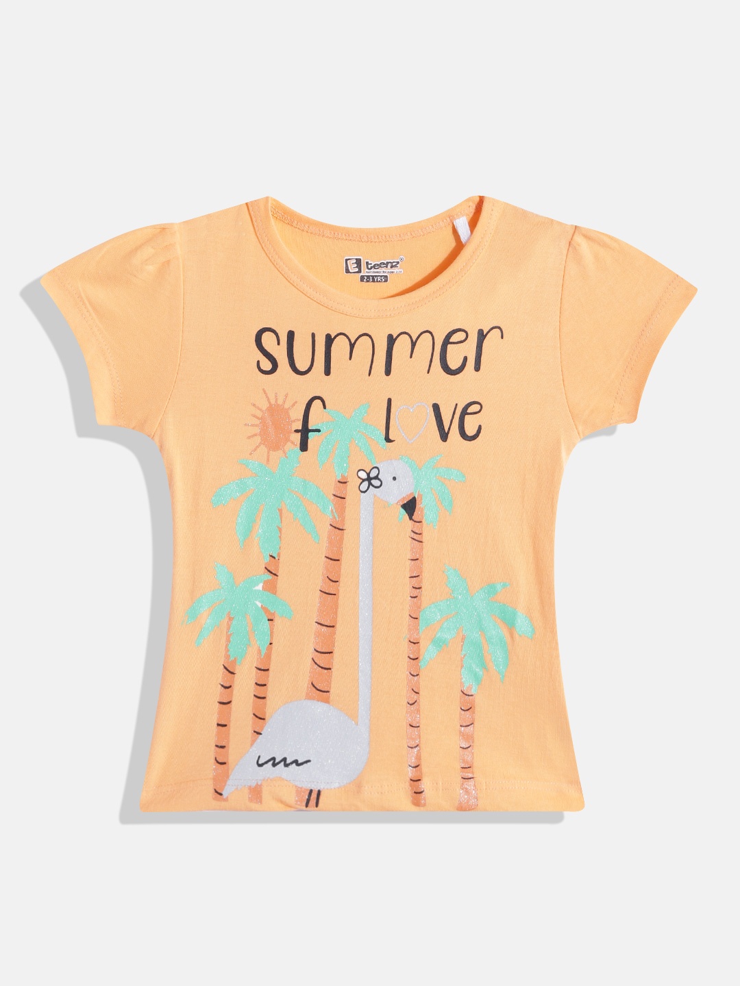 

Eteenz Girls Typography & Graphic Printed Premium Cotton T-shirt, Orange