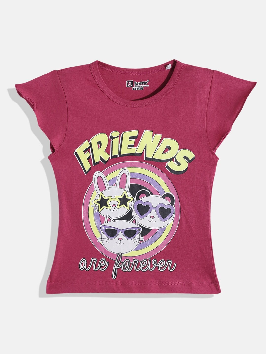 

Eteenz Girls Pure Cotton Printed T-shirt, Red