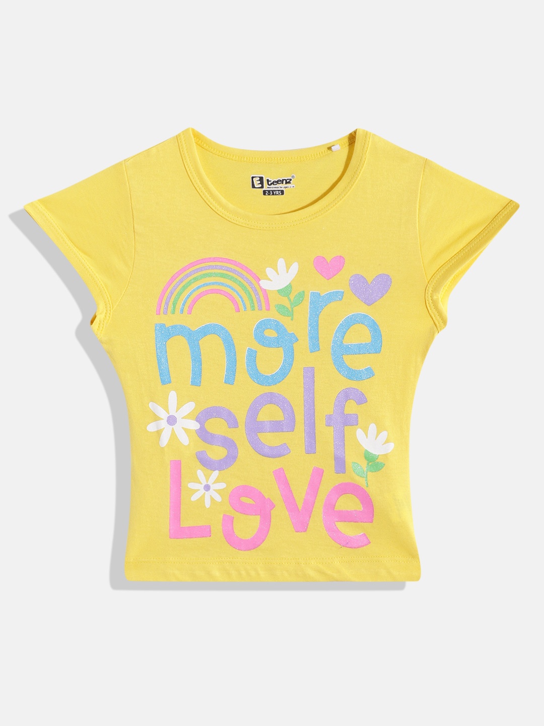 

Eteenz Girls Printed Premium Cotton T-shirt, Yellow