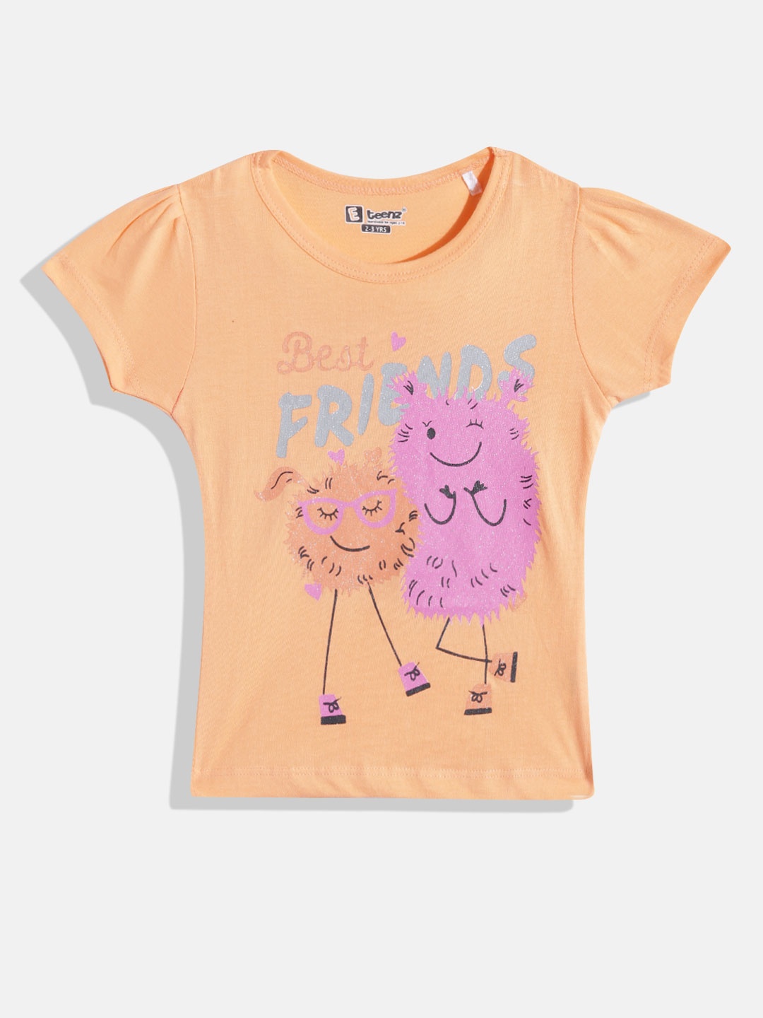 

Eteenz Girls Typography & Graphic Printed Premium Cotton T-shirt, Orange