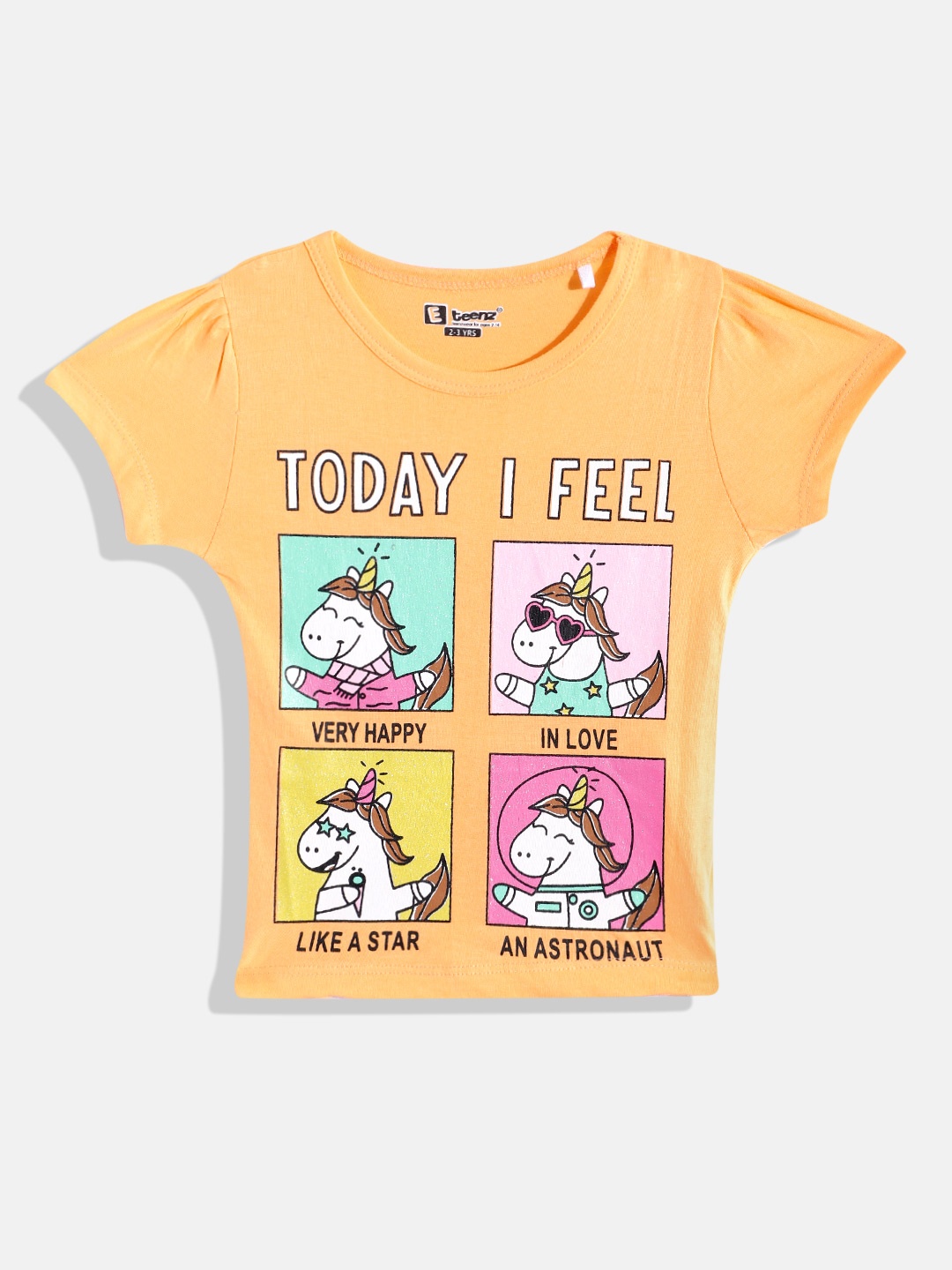 

Eteenz Girls Printed Premium Cotton T-shirt, Coral